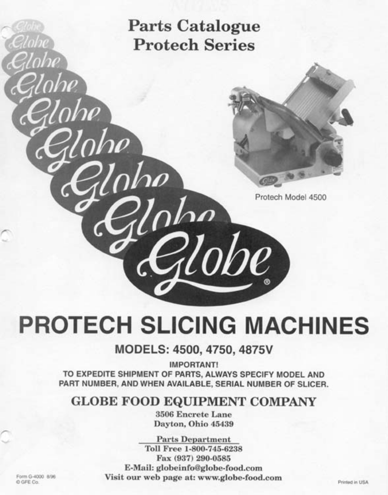 Globe 4875V Parts List