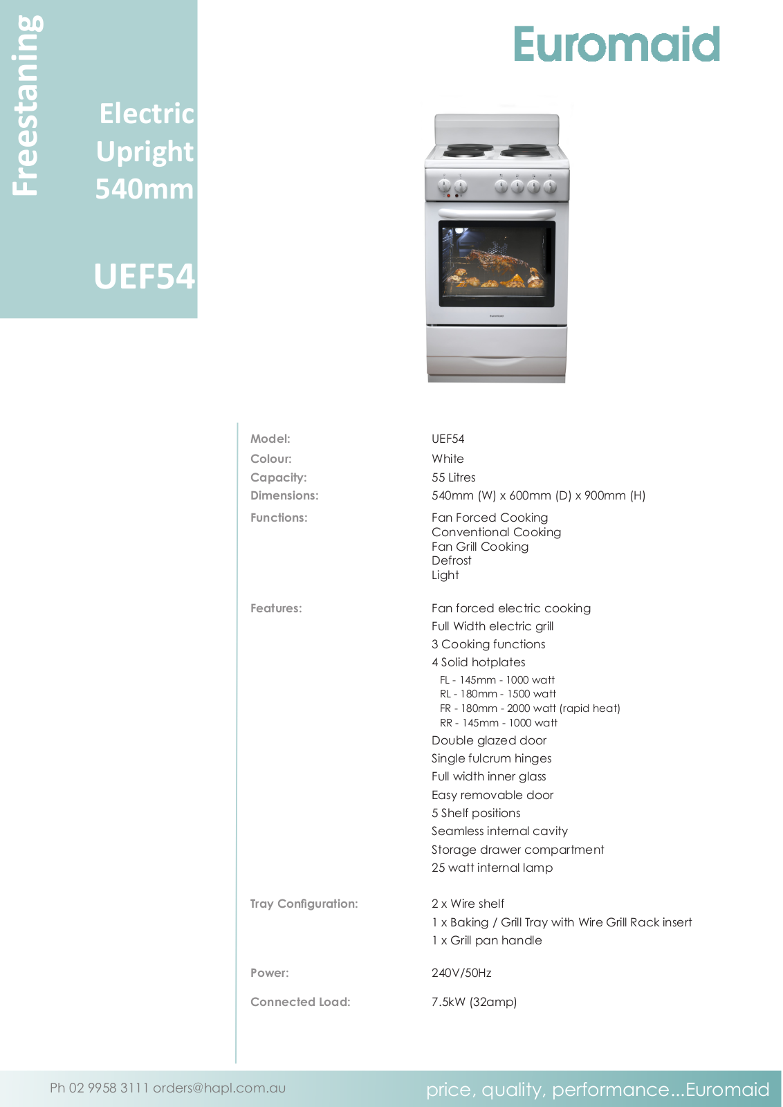 Euromaid UEF54 Specification Sheet - ManualMachine.com