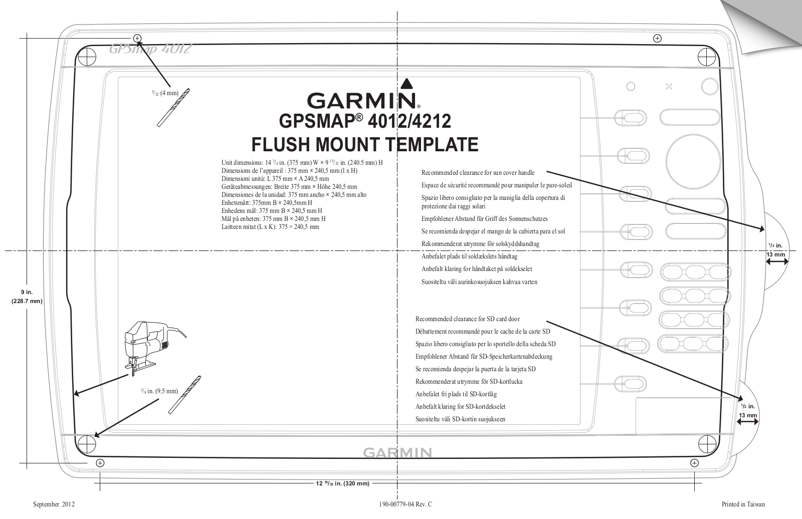 Garmin GPSMAP 4212, GPSMAP 4012 Mount Template