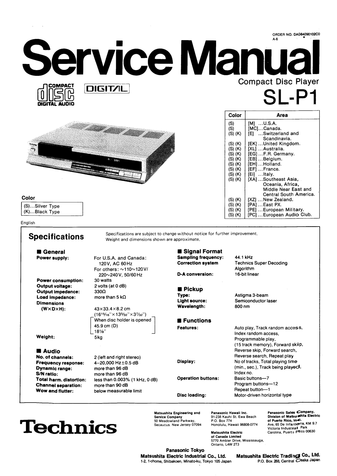 Technics SLP-1 Service manual