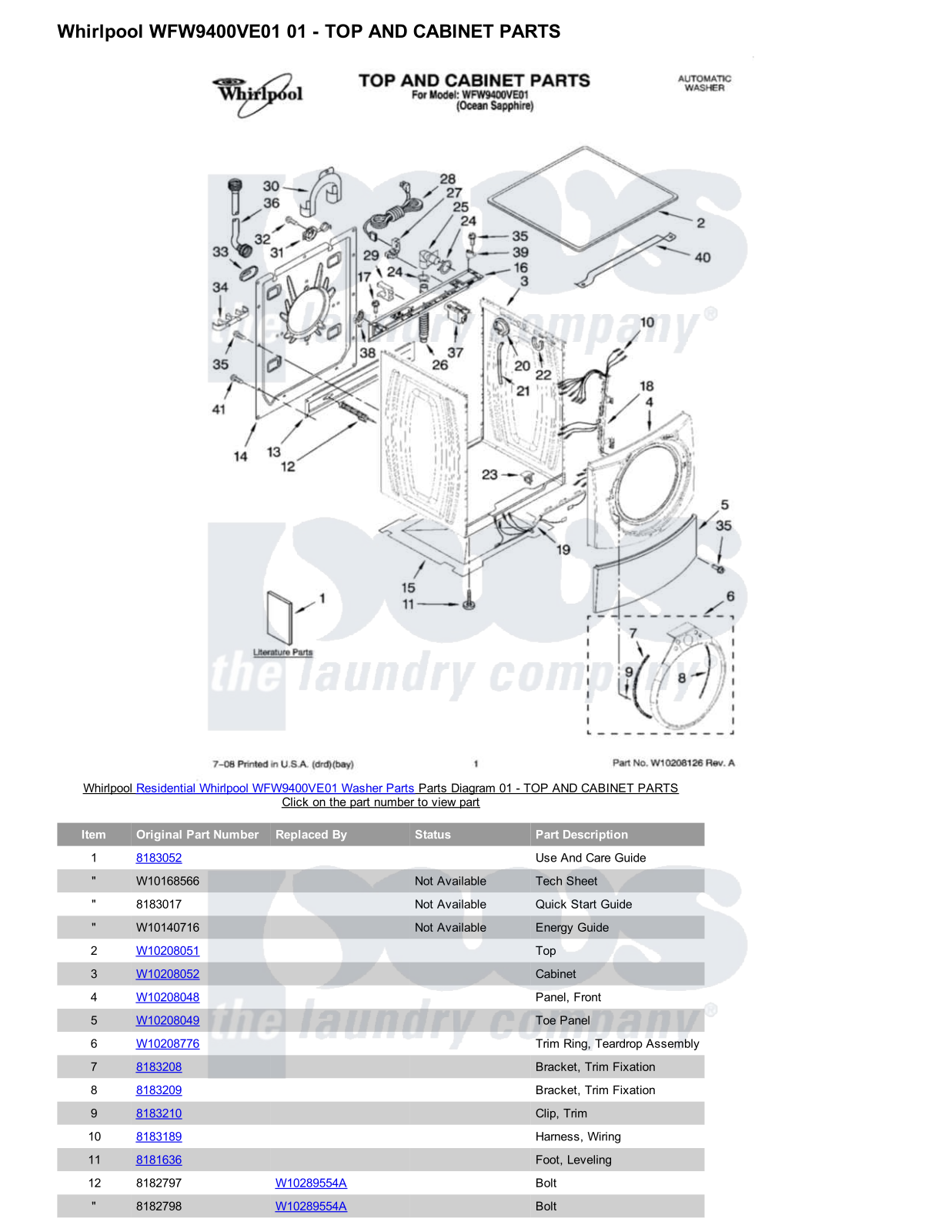 Whirlpool WFW9400VE01 Parts Diagram