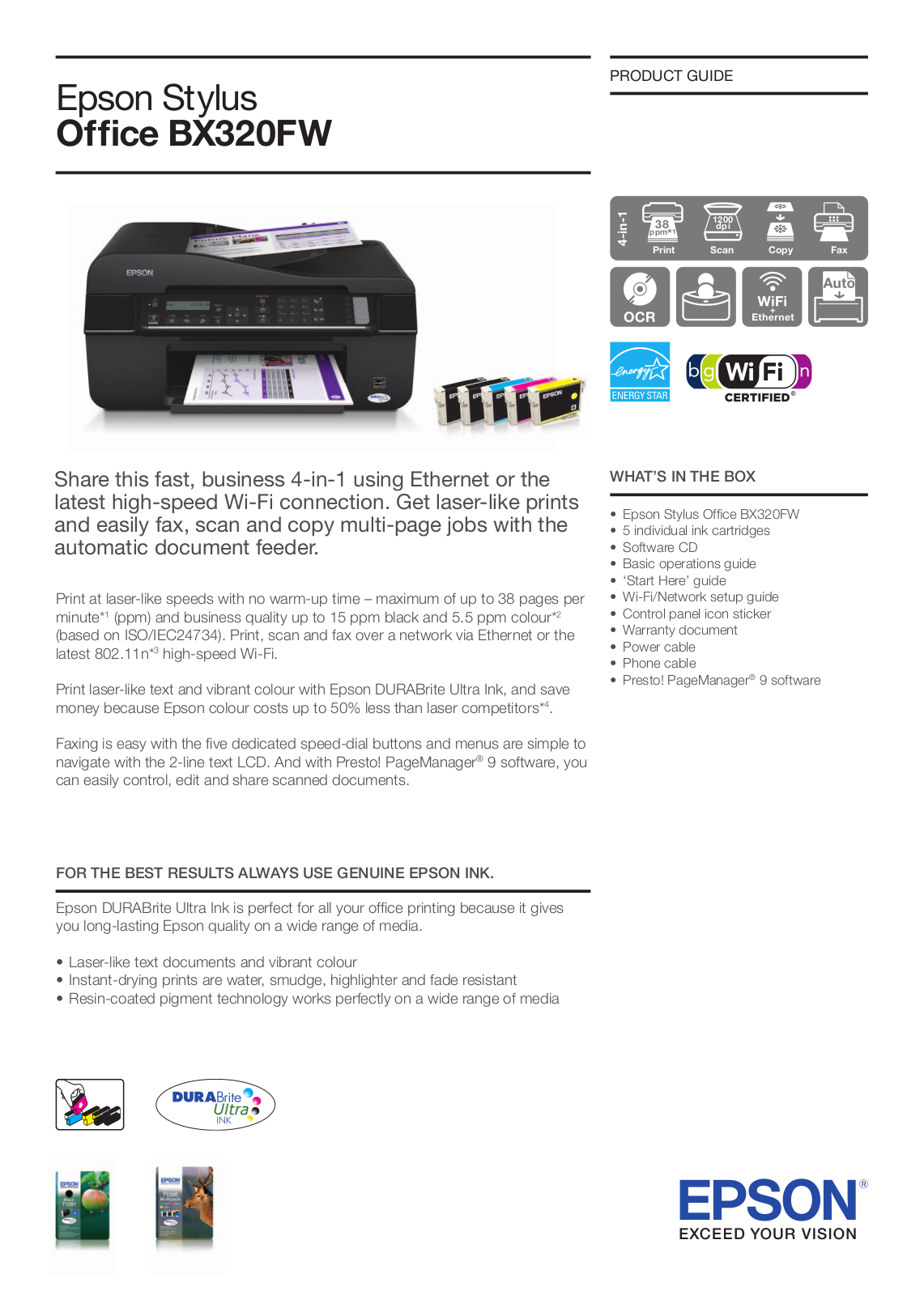 Epson STYLUS OFFICE BX320FW DATASHEET