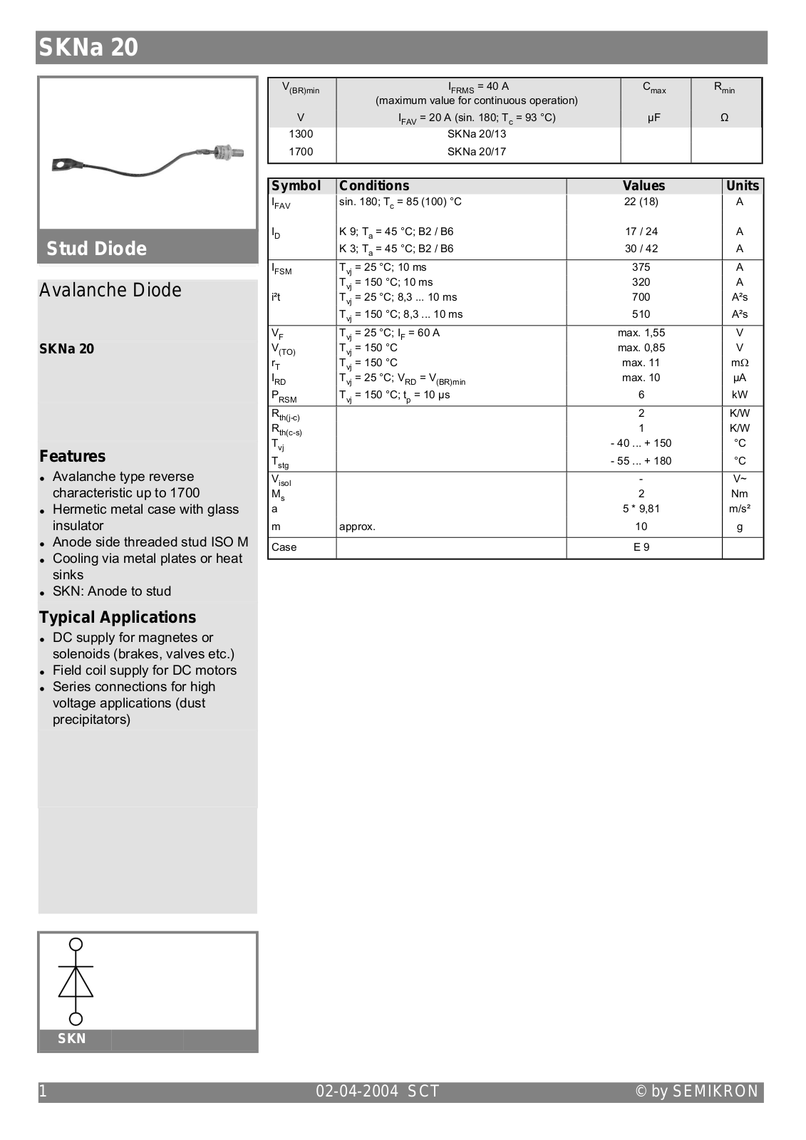 Semikron SKNA20 Data Sheet