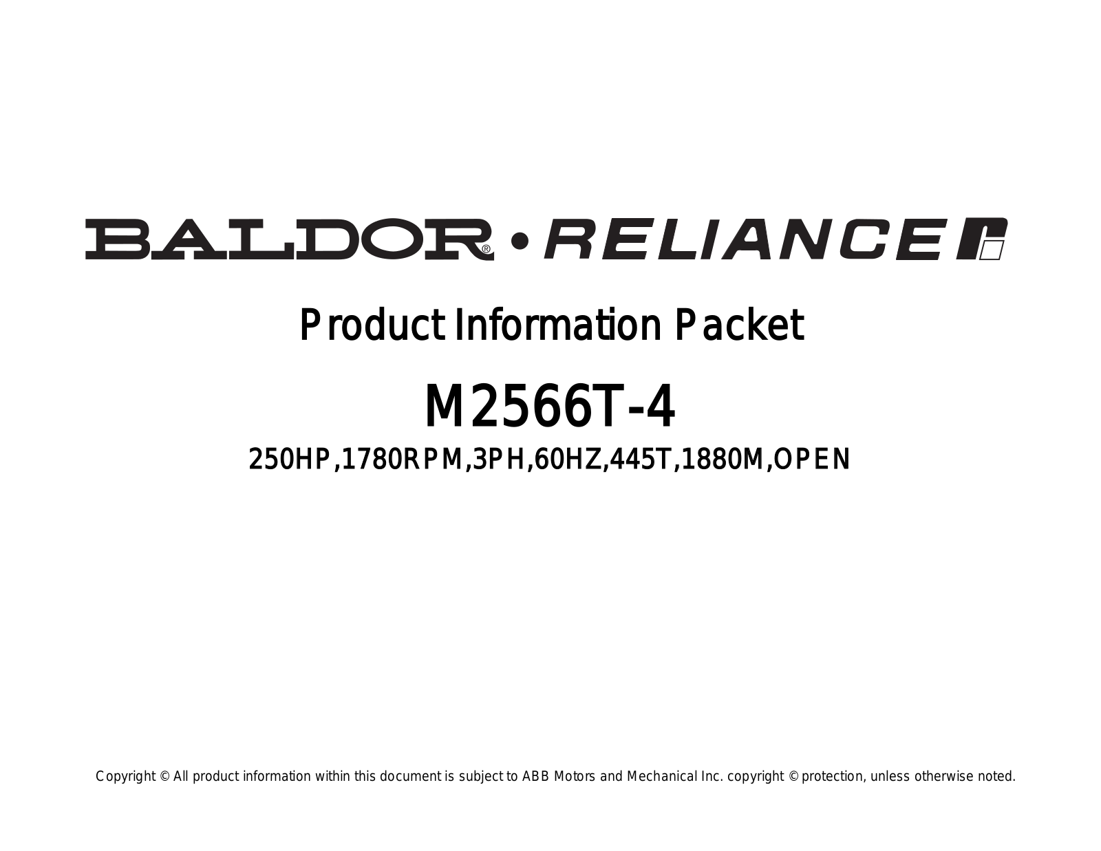 Baldor M2566T-4 Product Information Sheet