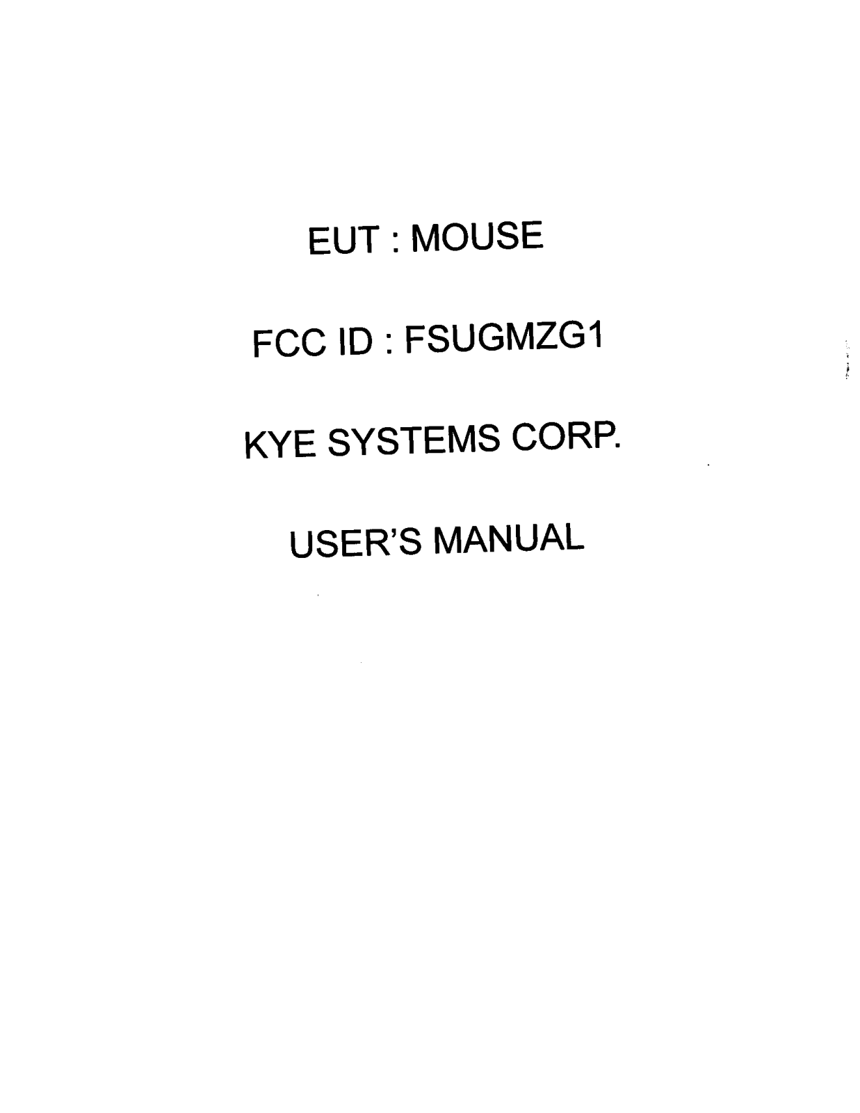 KYE SYSTEMS GMZG1 User Manual