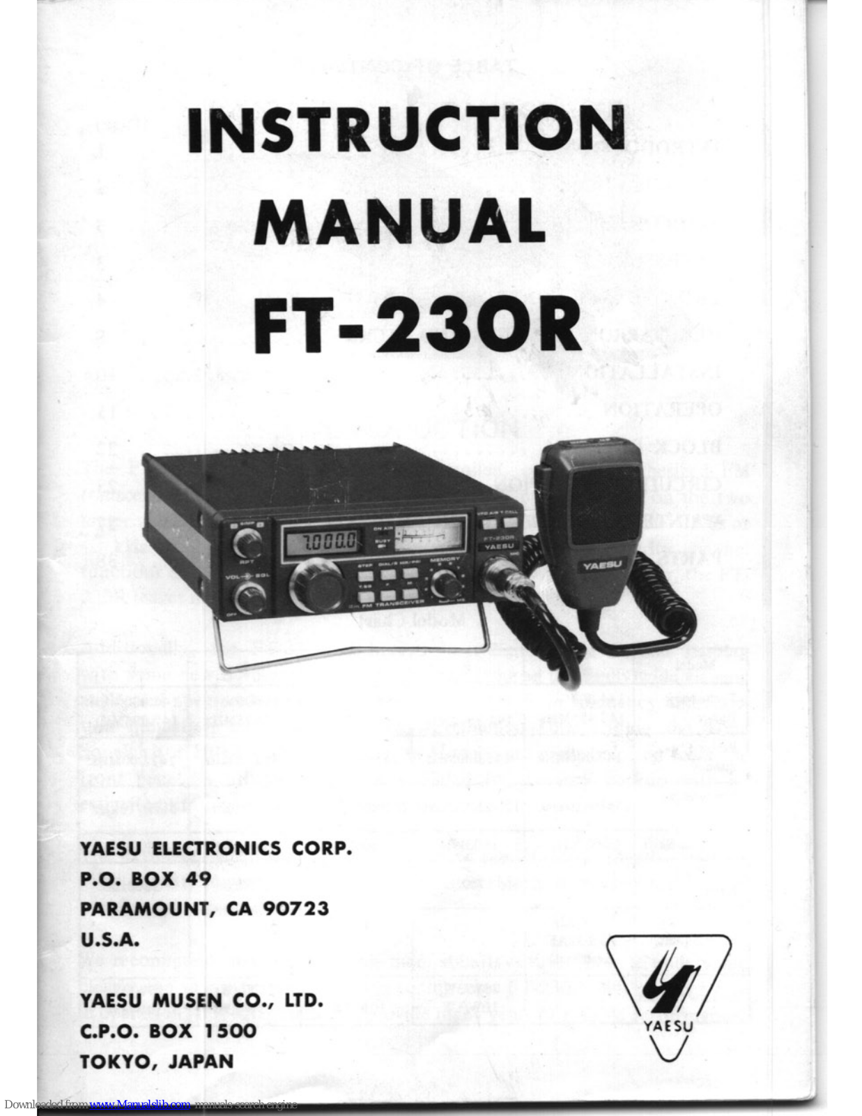 Yaesu FT-230R Instruction Manual