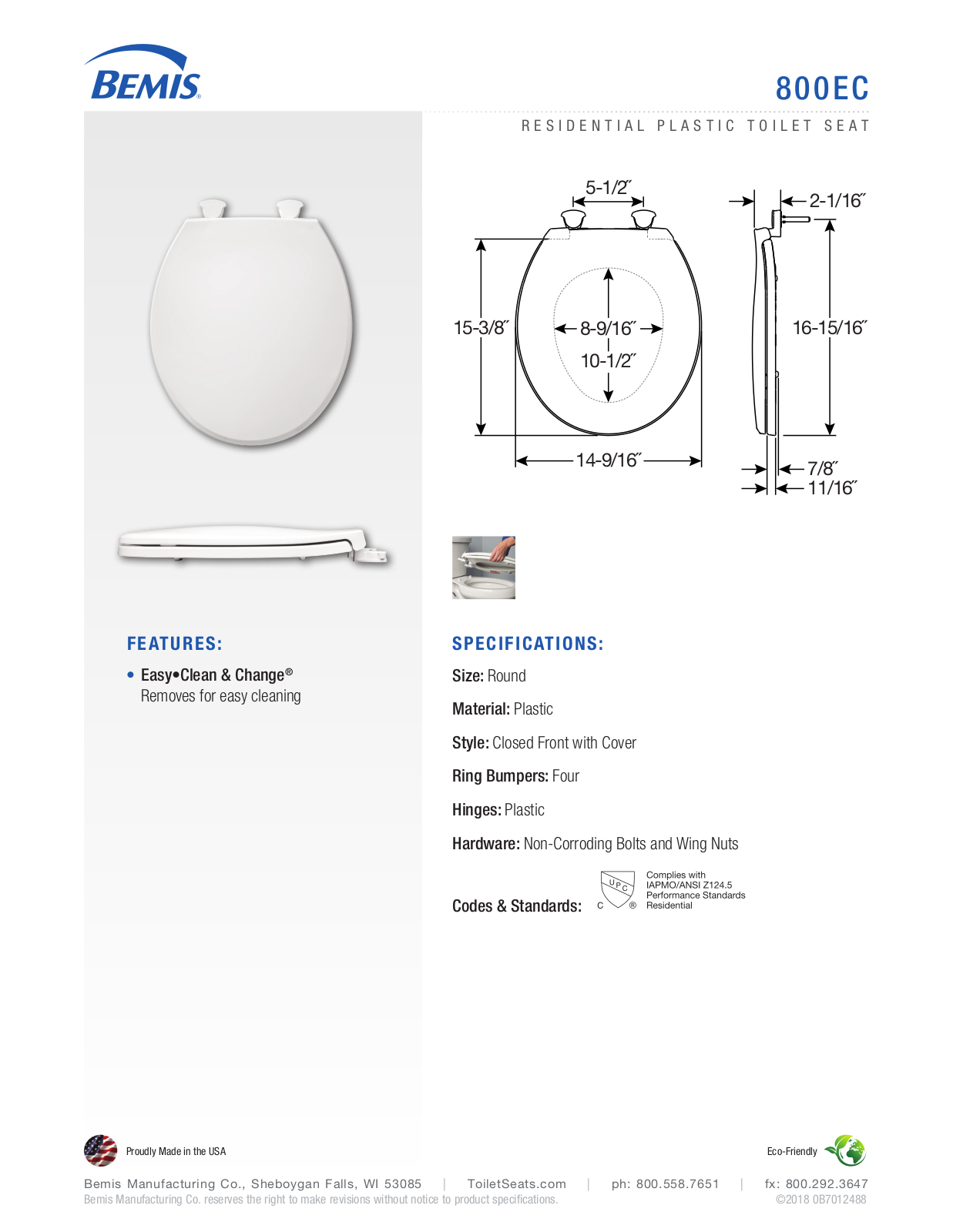 Bemis RCH10039 Specifications - ManualMachine.com