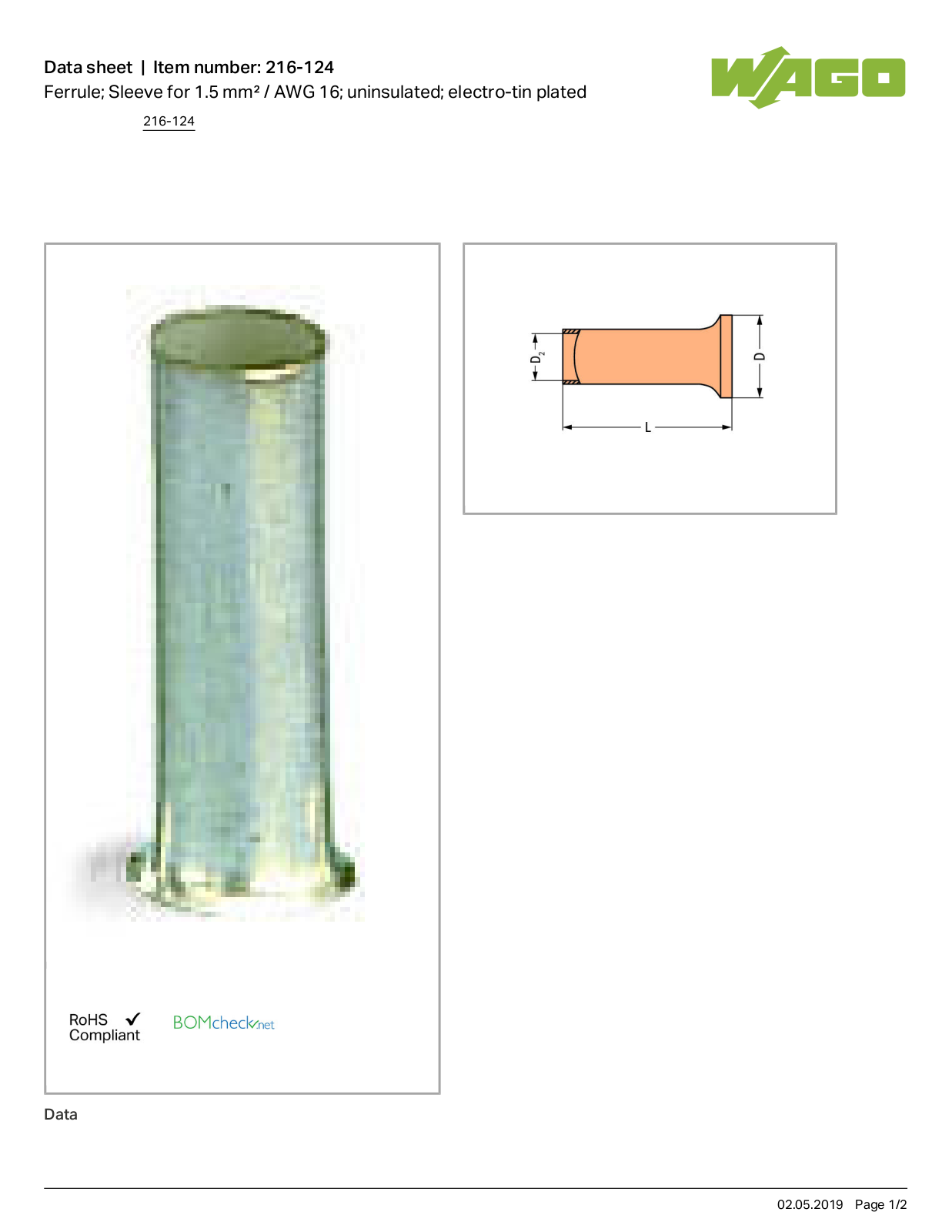 Wago 216-124 Data Sheet