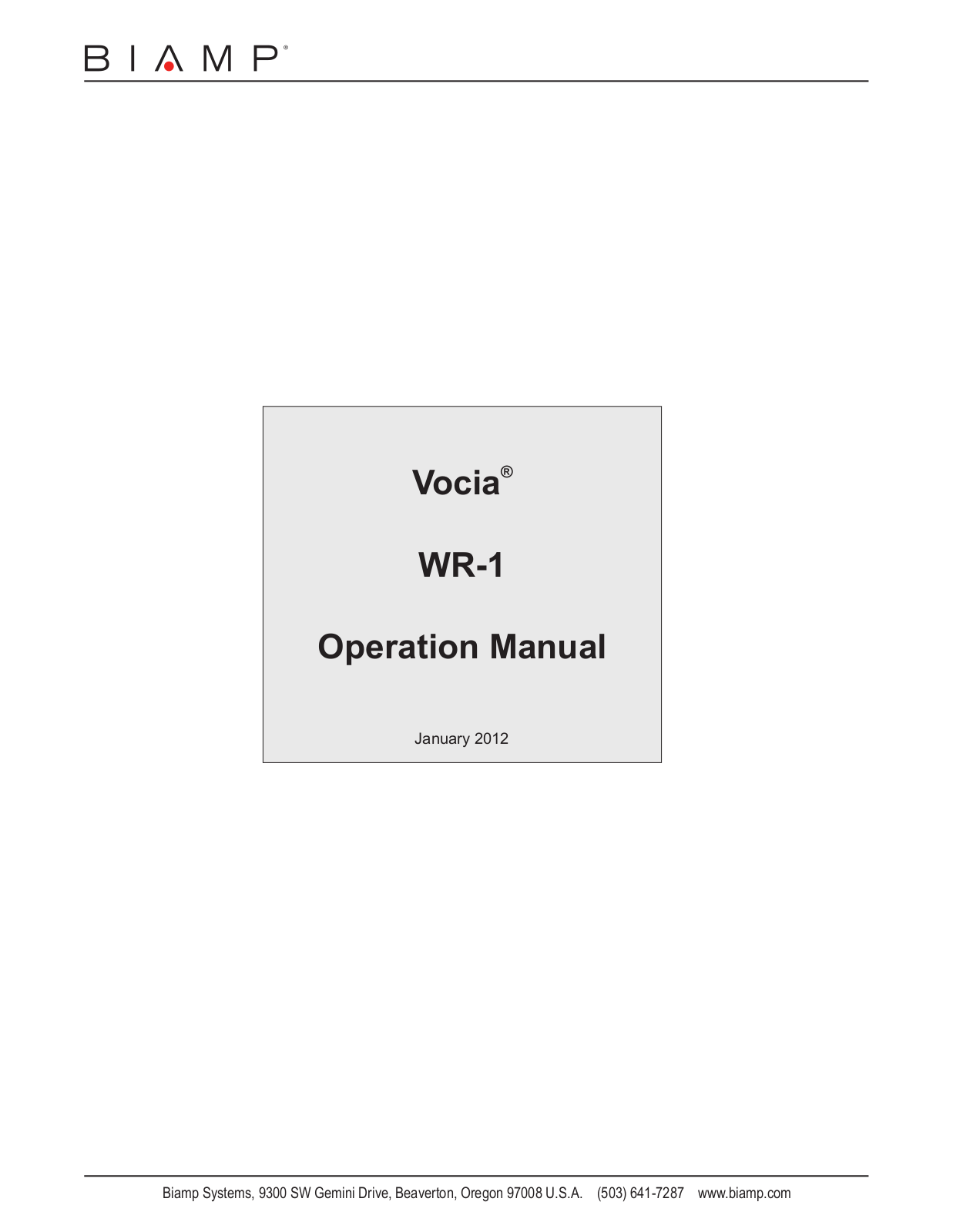 Biamp WR-1 User Manual