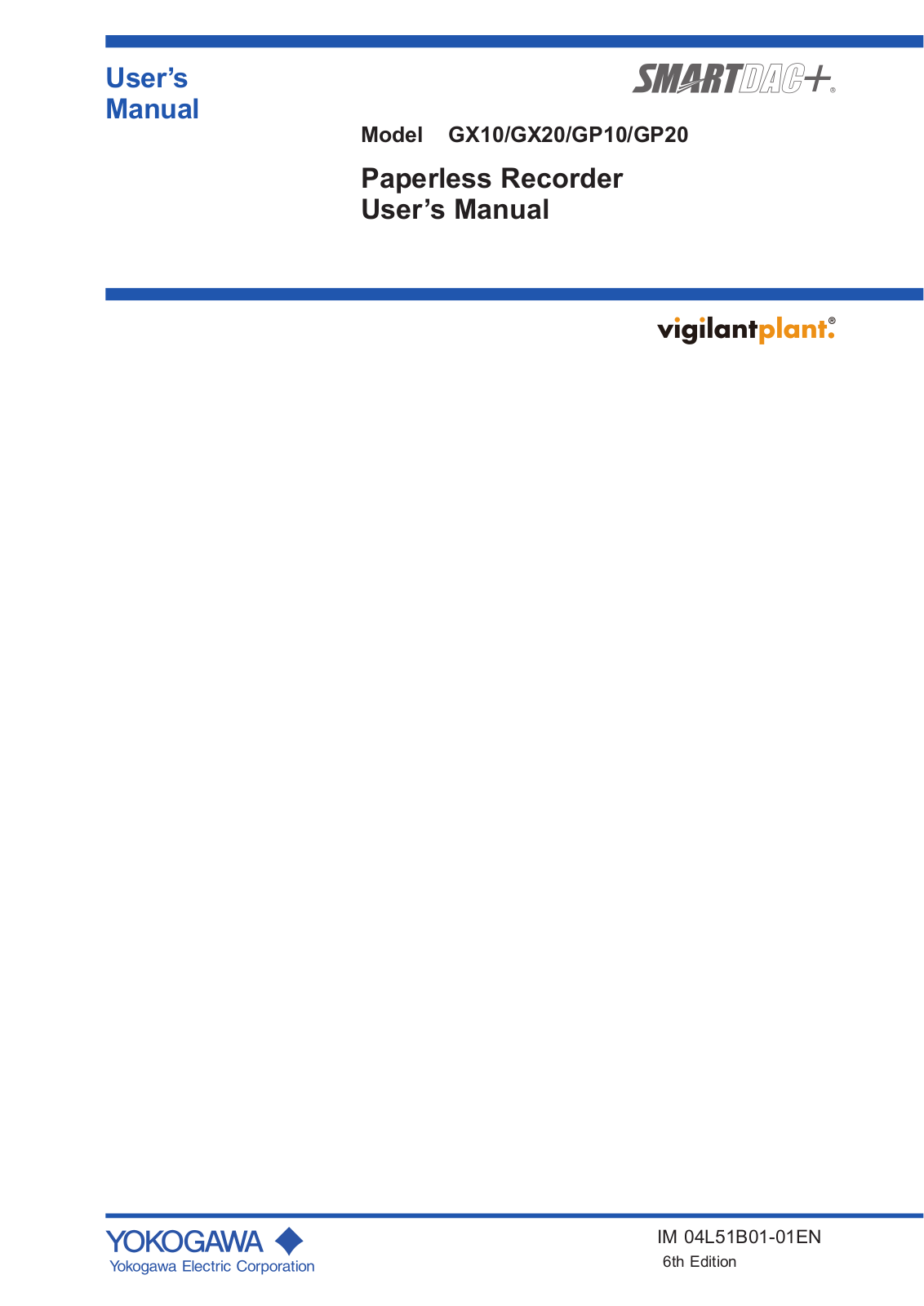 YOKOGAWA SMARTDAC+ GX10, SMARTDAC+ GP10, SMARTDAC+ GX20, SMARTDAC+ GP20 User Manual