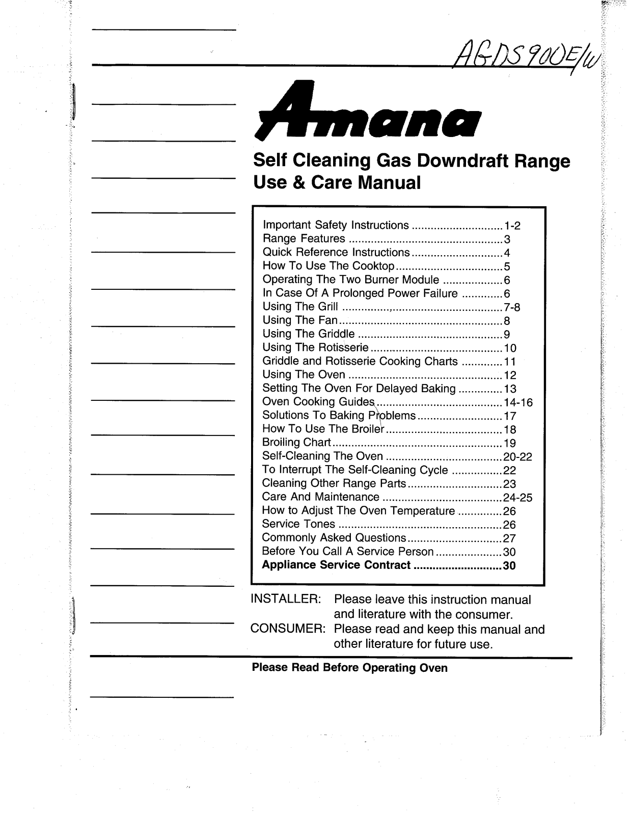 Amana AGDS900E, AGDS900WW Owner's Manual