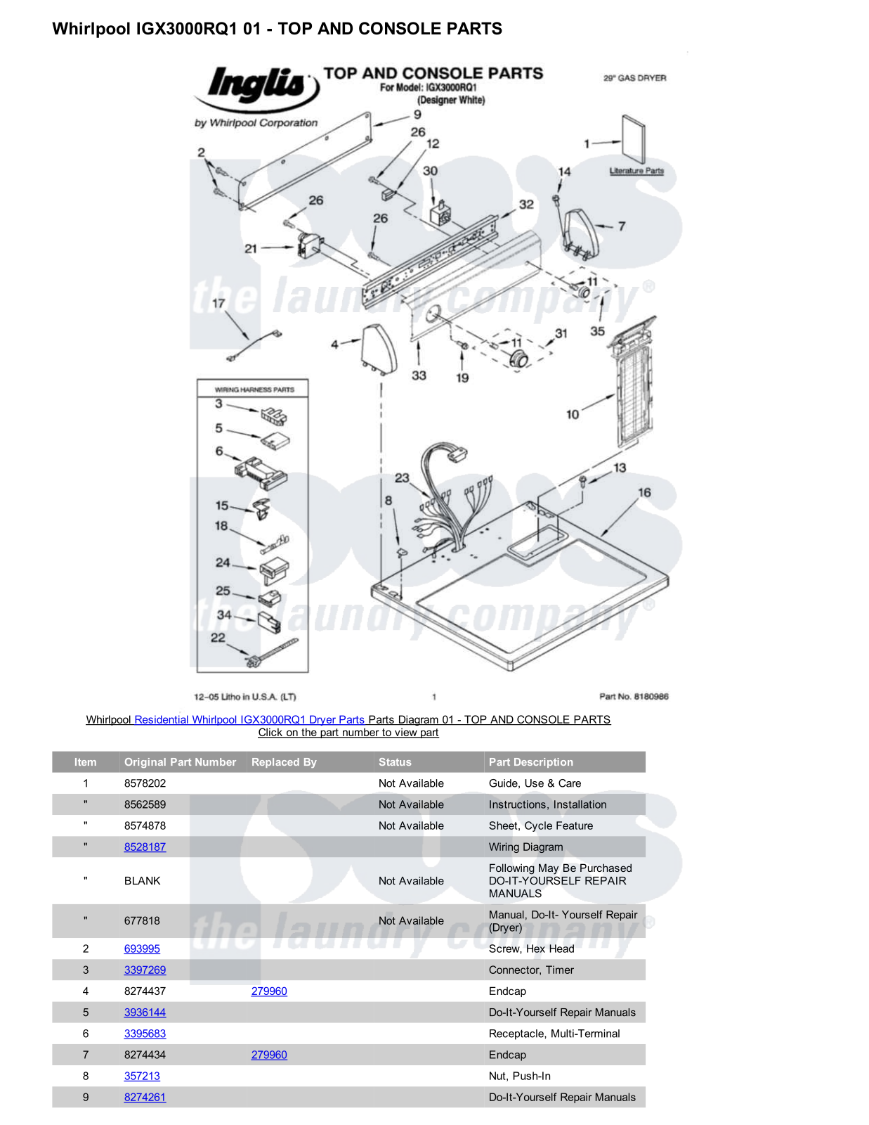 Whirlpool IGX3000RQ1 Parts Diagram