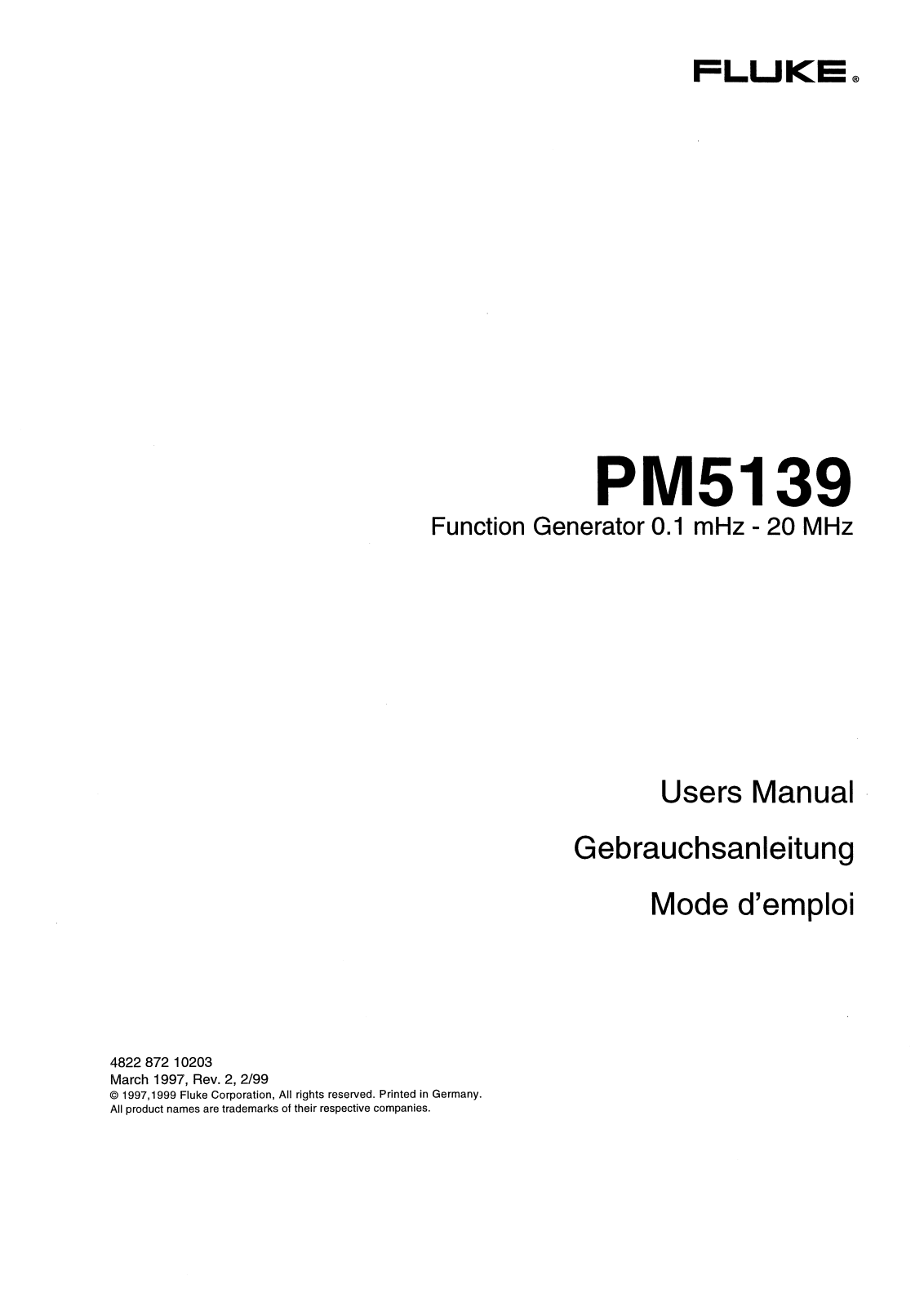 Fluke PM5139 User Manual