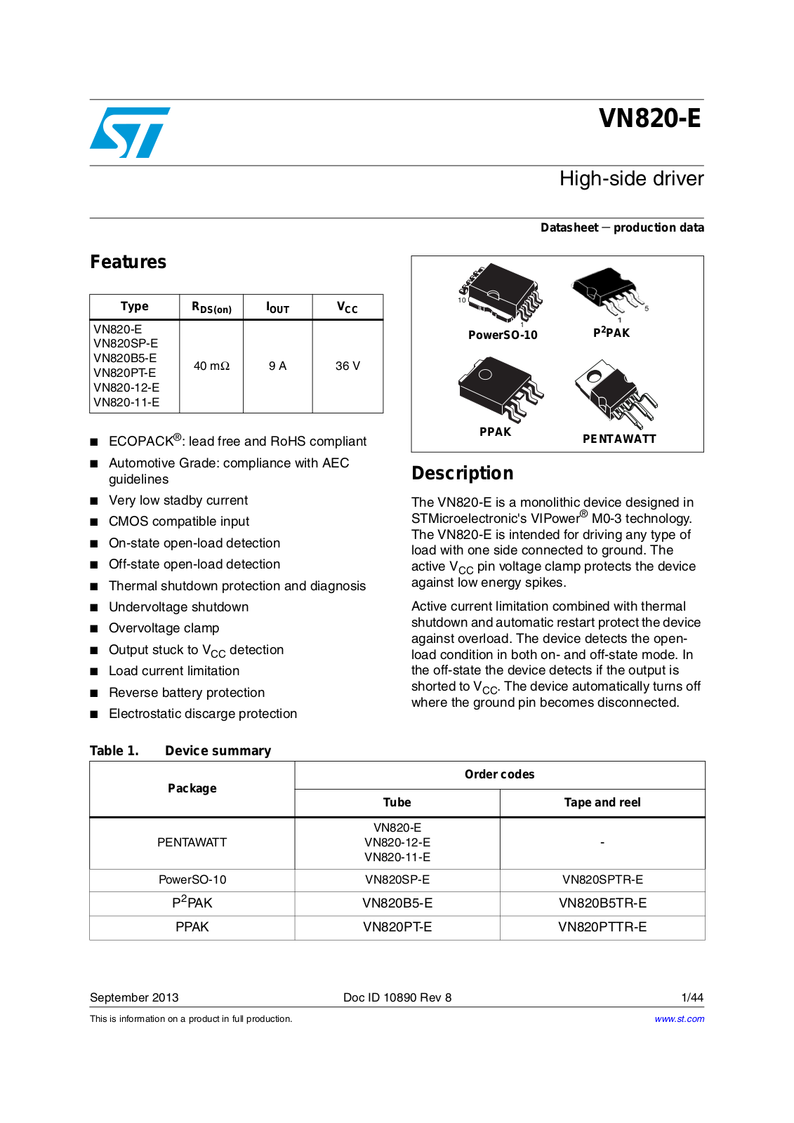 Datasheet VN820SP-E Specification - ManualMachine.com