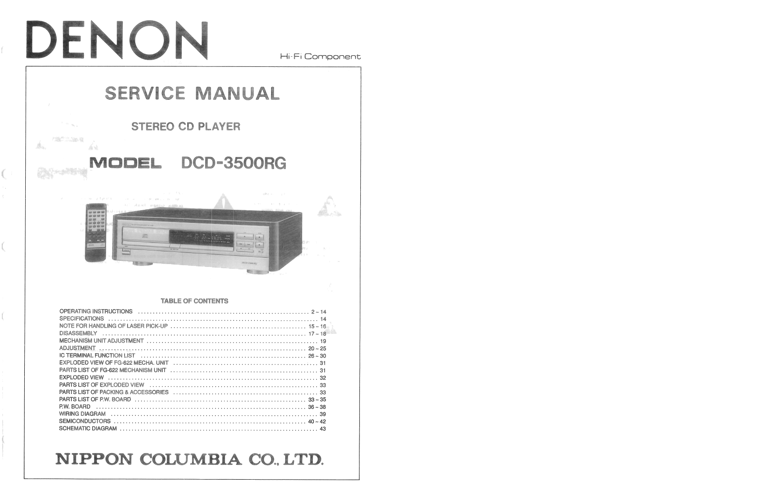 Denon DCD-3500RG Service Manual