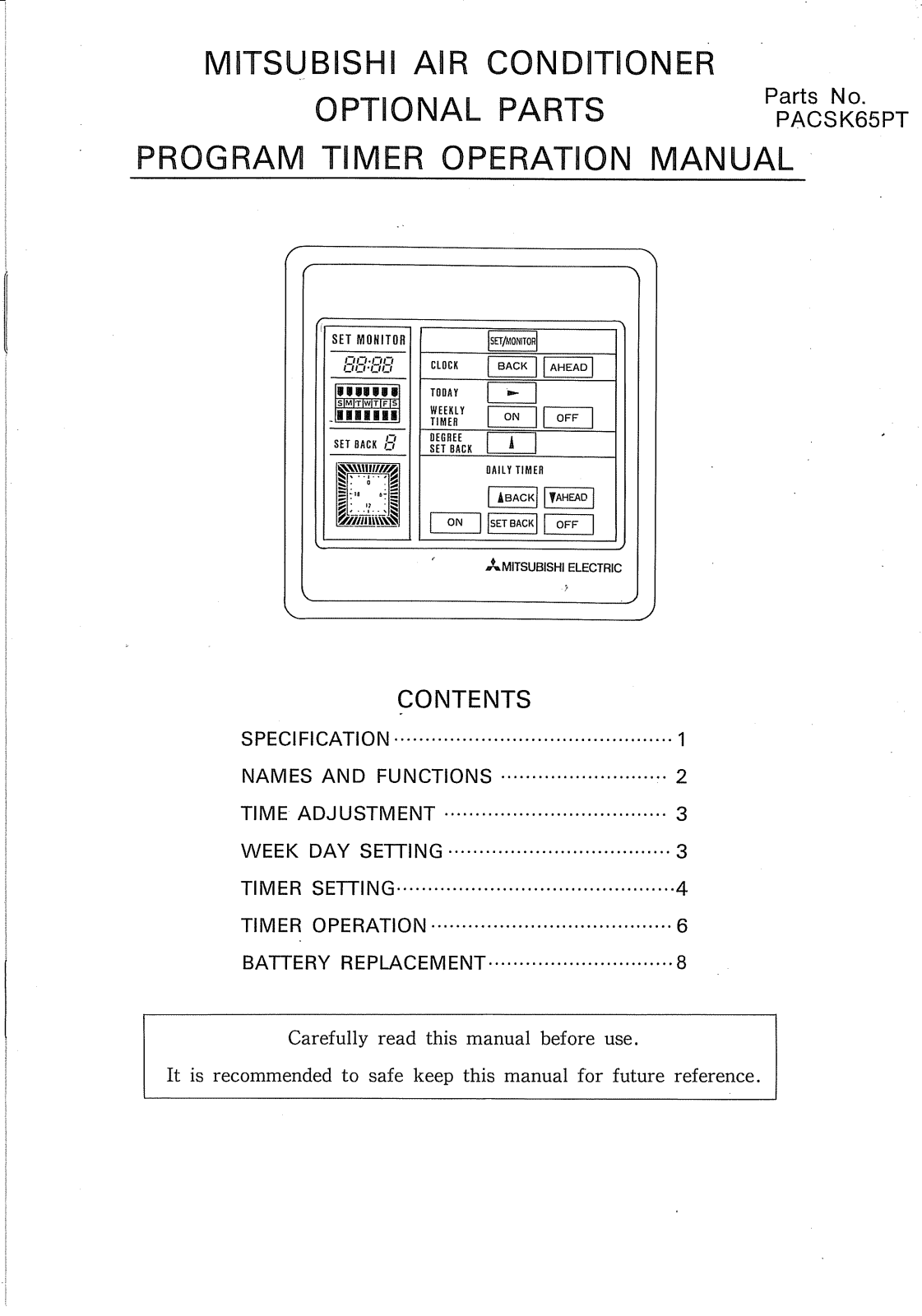 Mitsubishi PAC-SK65PT User Manual