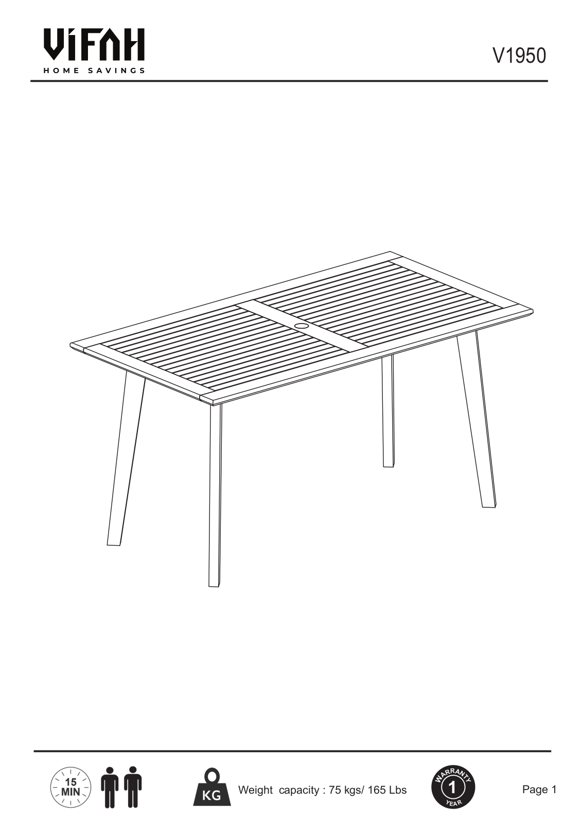 Vifah V1950SET1, V1950SET2 Assembly Guide