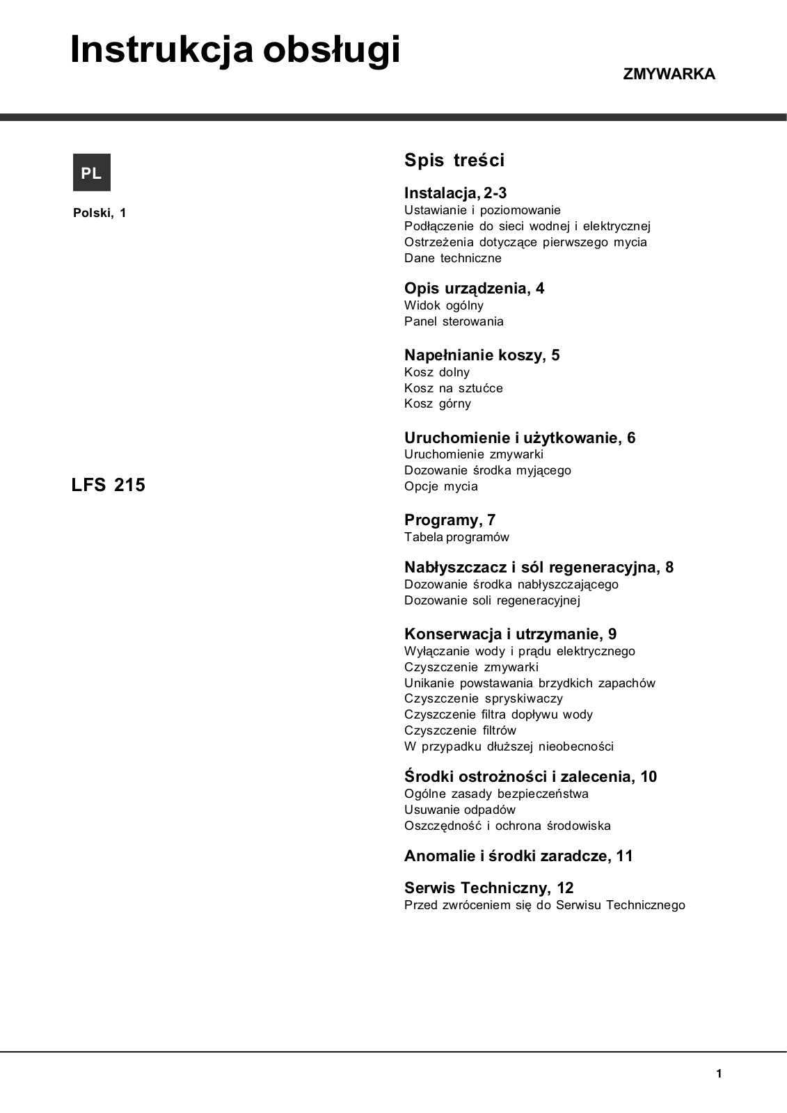 Hotpoint Ariston LFS 215 A BK/HA Manual