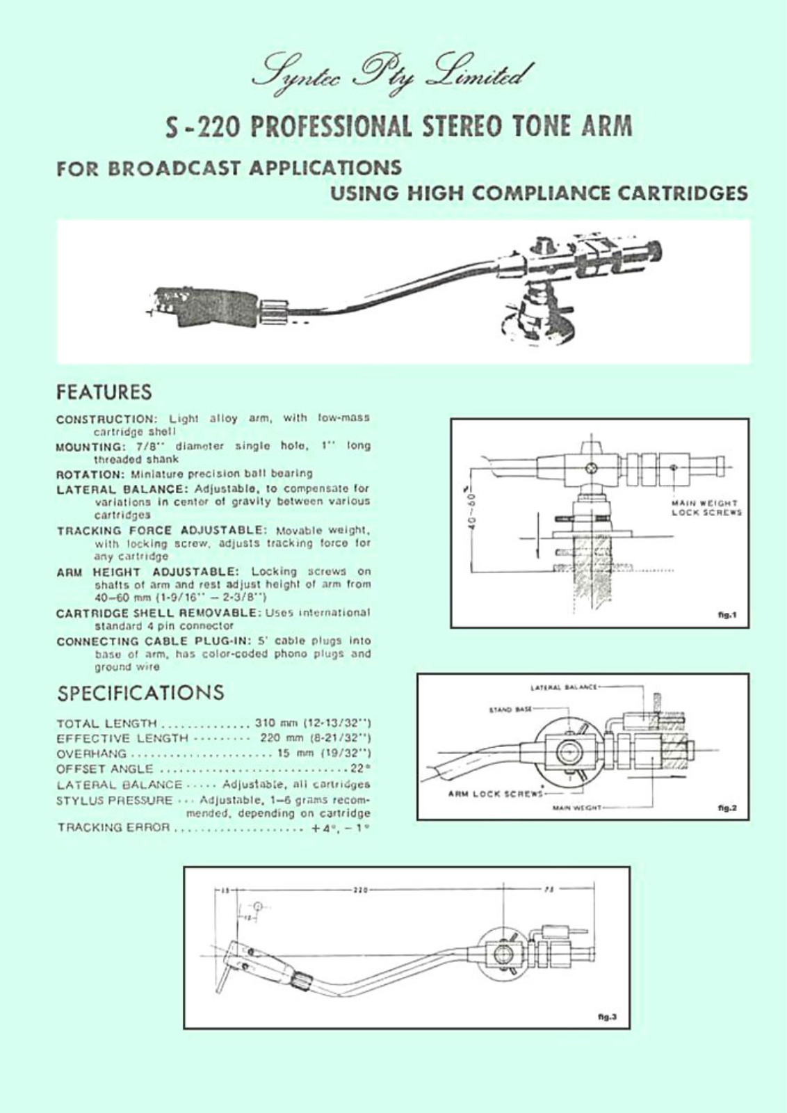 Syntec S-220 Owners manual