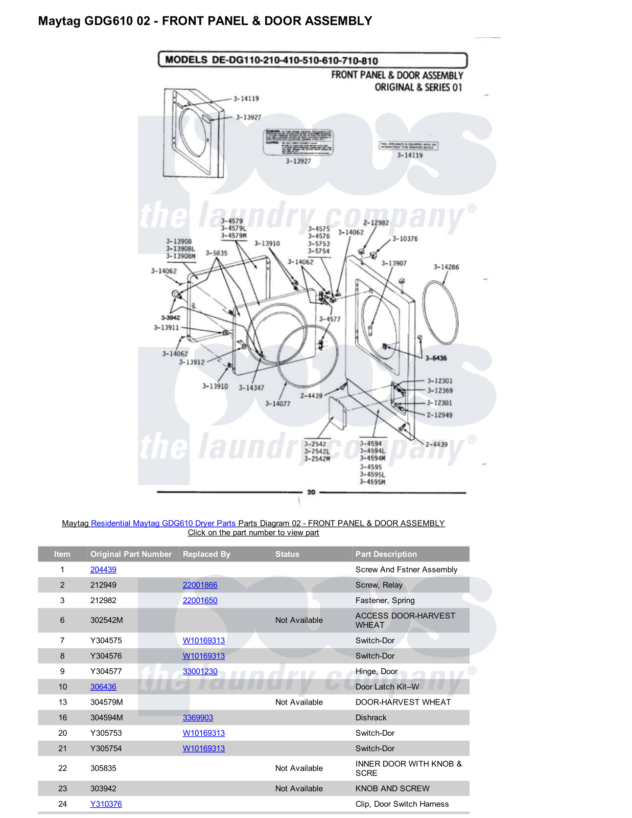 Maytag GDG610 Parts Diagram