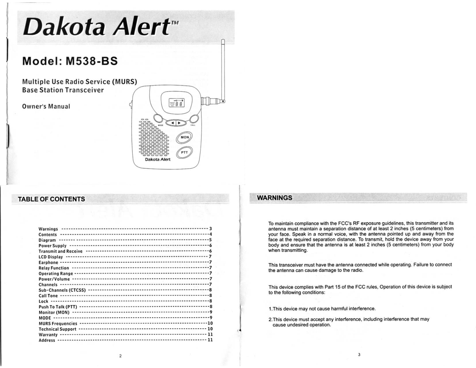 Dakota Alert M538-BS User Manual