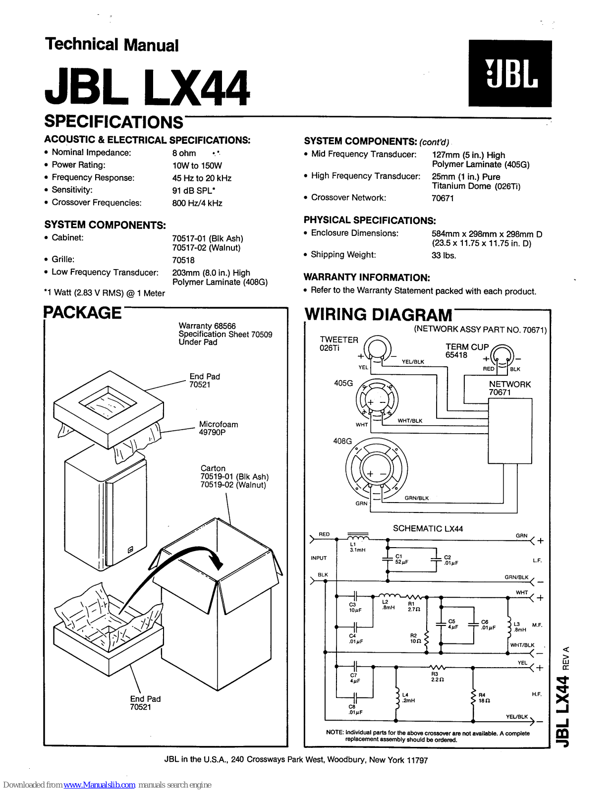 JBL LX44 Technical Data Manual - ManualMachine.com