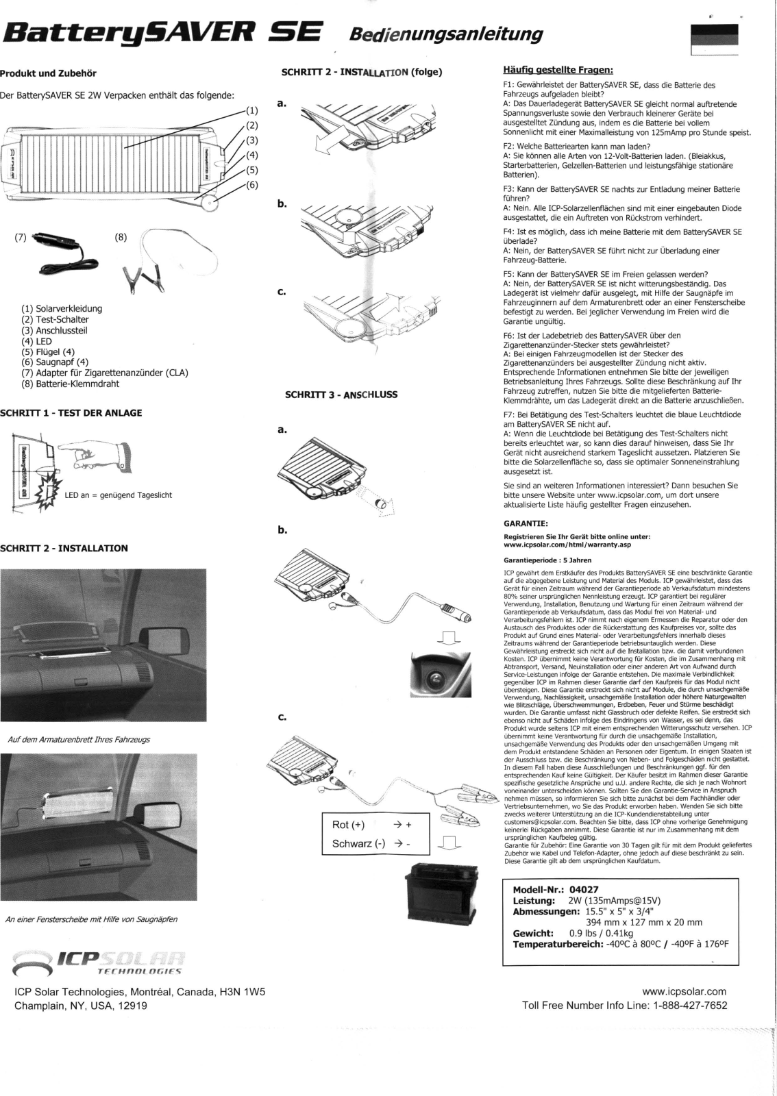 ICP Solar Technologies BatterySaver SE Installation manual