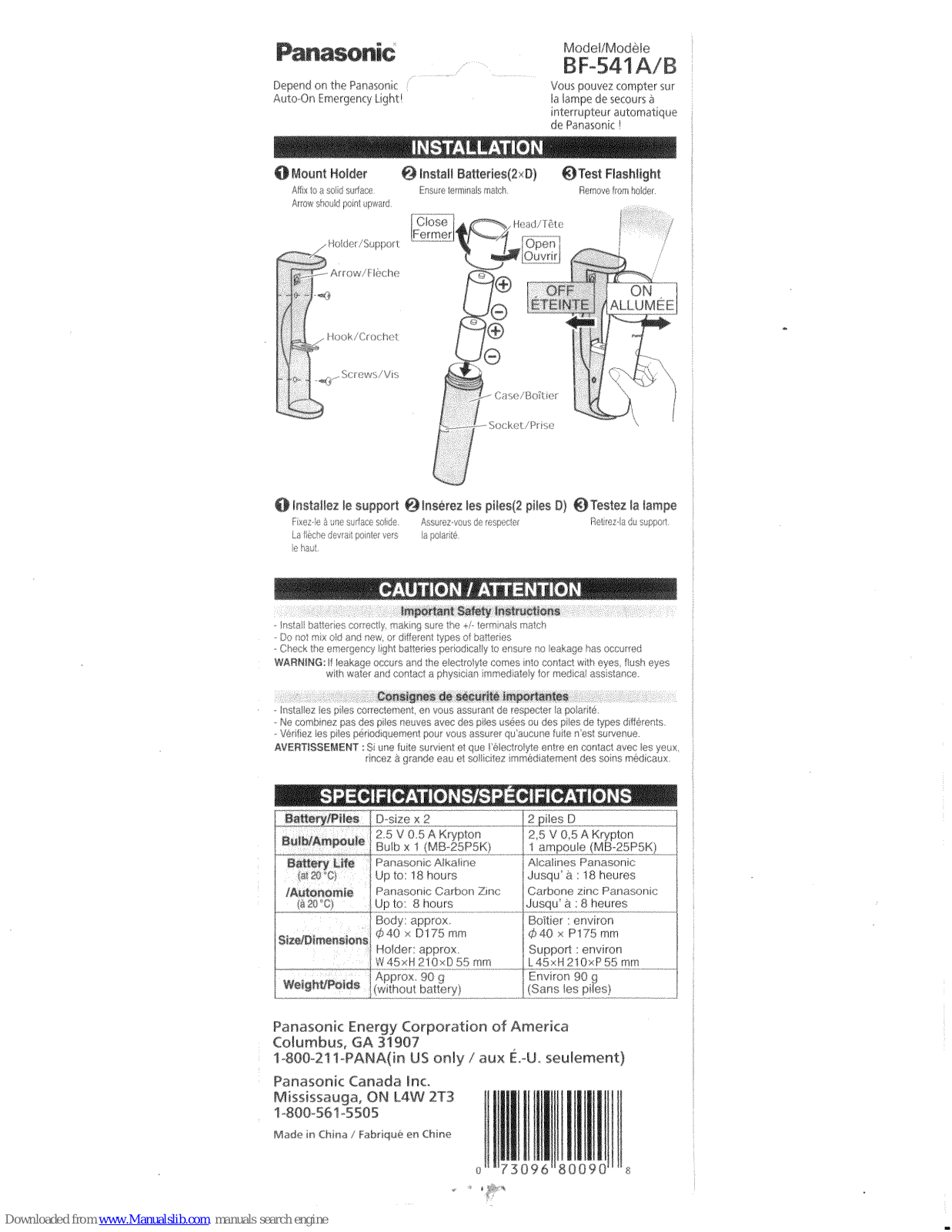 Panasonic BF-541A/K, BF541A, BF541B, BF-541A/B Operating Manual