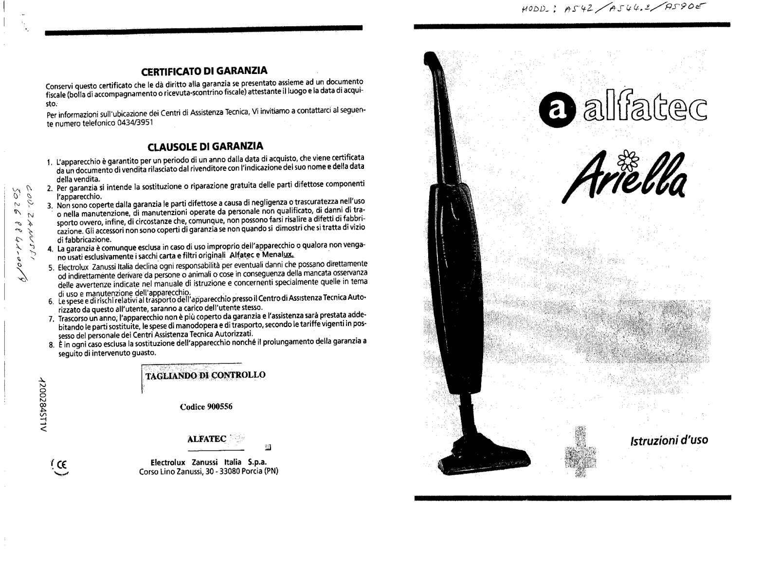Alfatec AS90E, AS85ARIELLA, AS100EARIELLA, AS42, AS75ARIELLA Manual