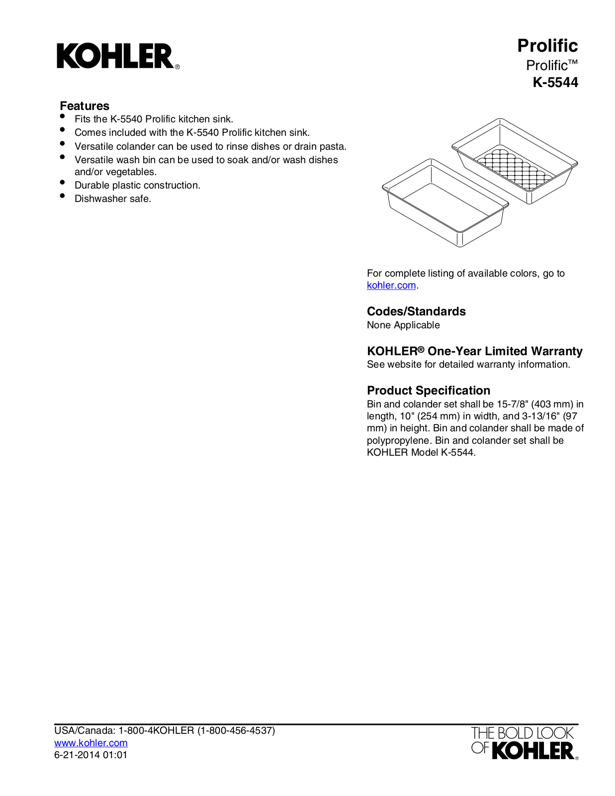 Kohler KOH20781 Specifications - ManualMachine.com