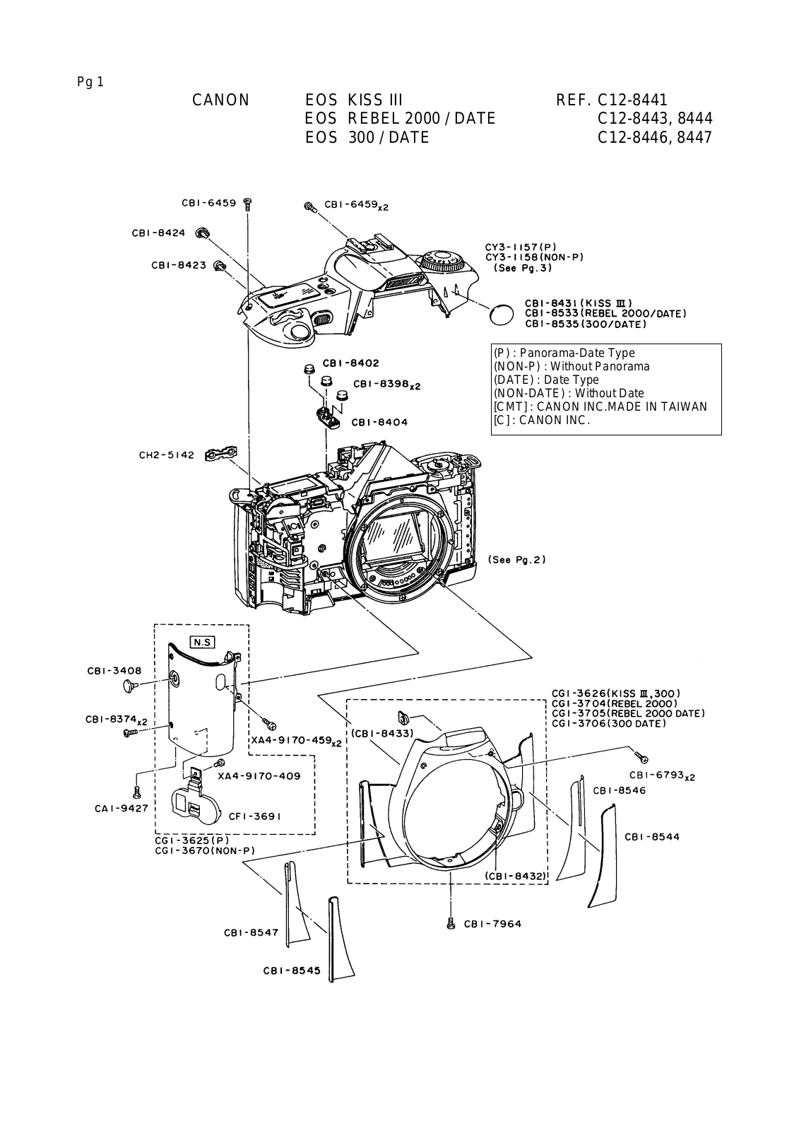 Canon EOS KISS III, EOS REBEL 2000, EOS 300 Parts Diagram