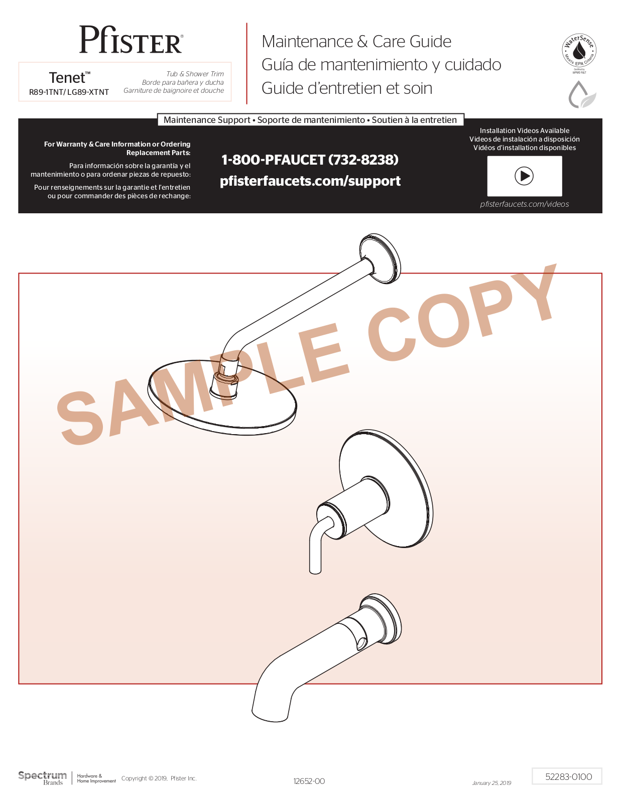 Pfister R89-1TNT, LG89-XTNT User Manual