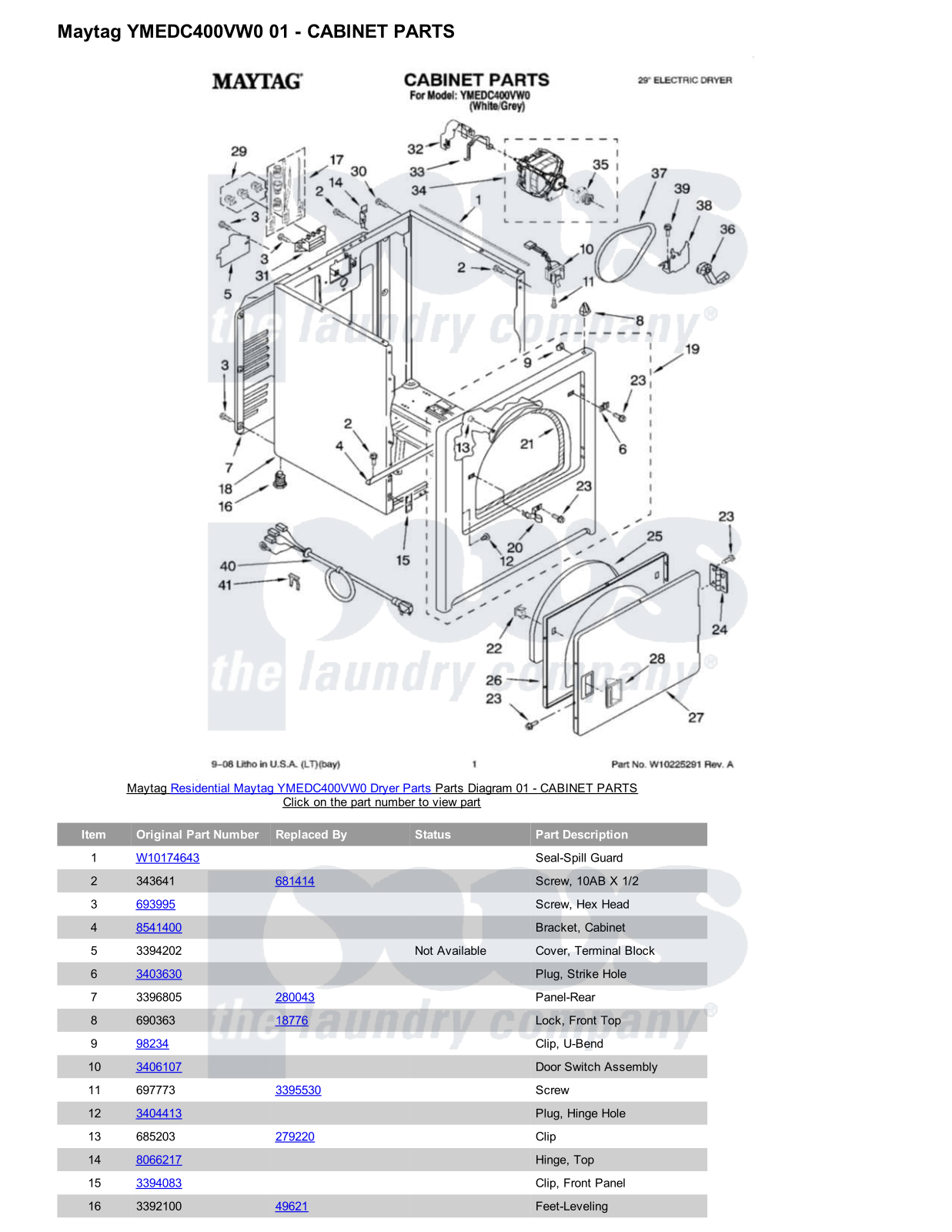 Maytag YMEDC400VW0 Parts Diagram