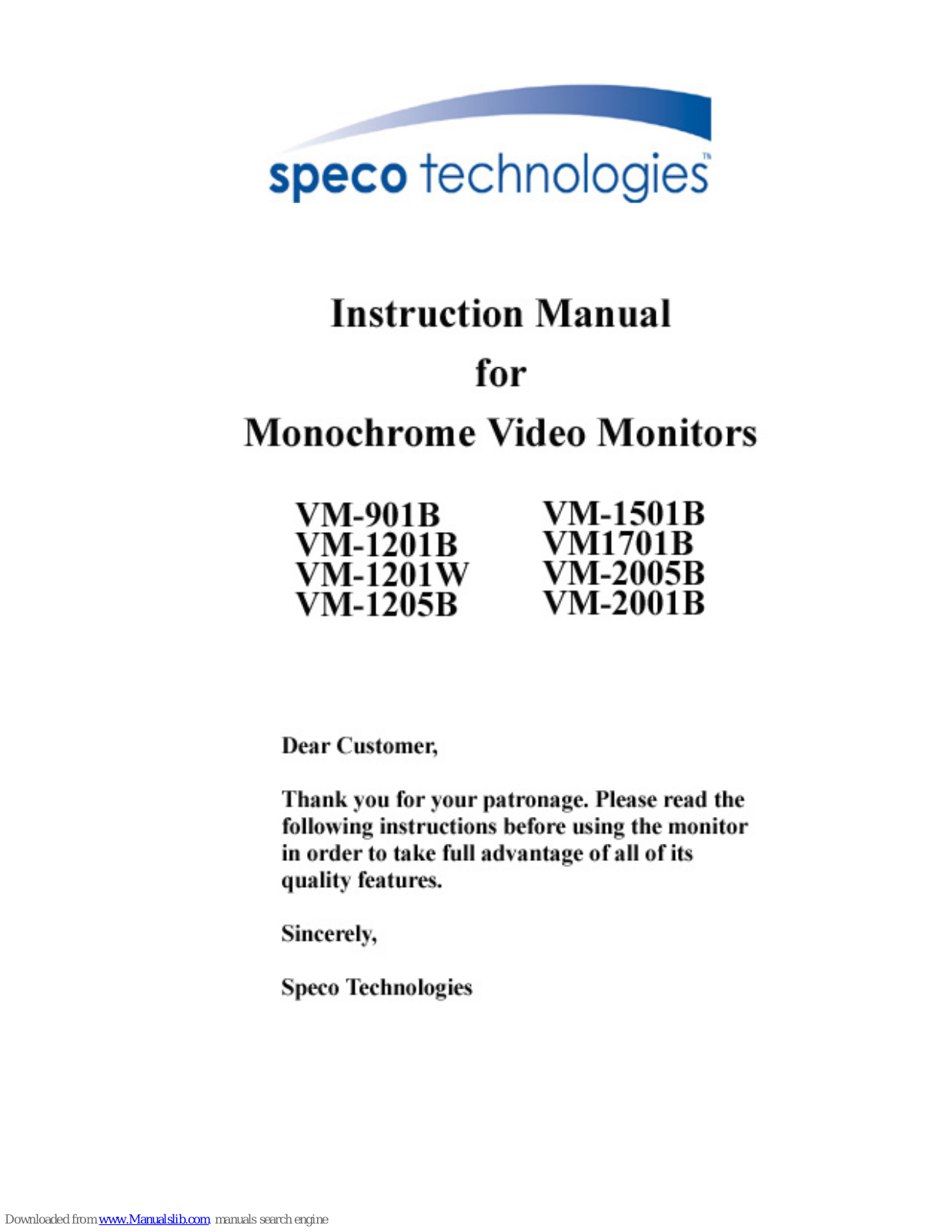 Speco VM-1201W, VM-2001B, VM-1205B, VM-2005B, VM-901B Instruction Manual