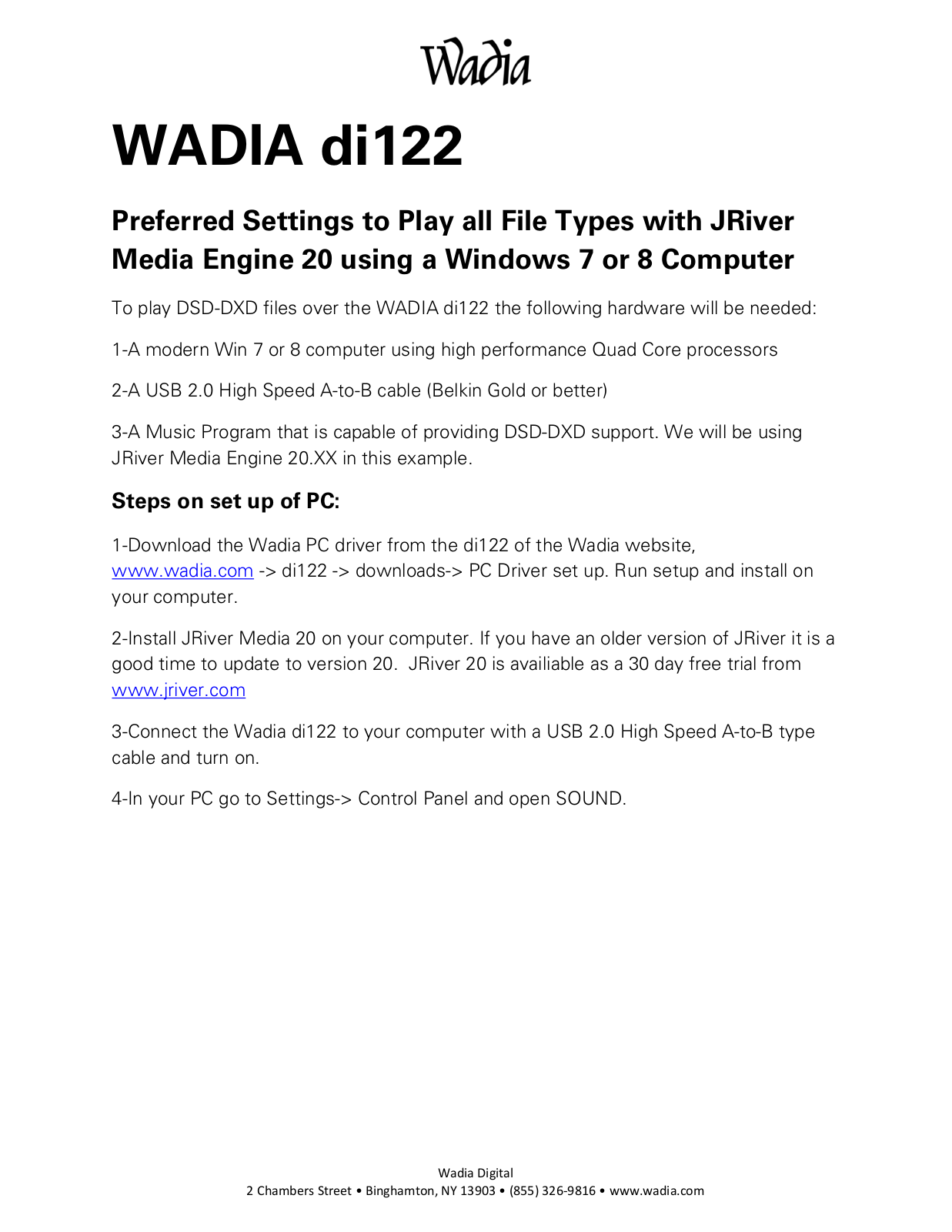 Wadia di122 Setup Guide