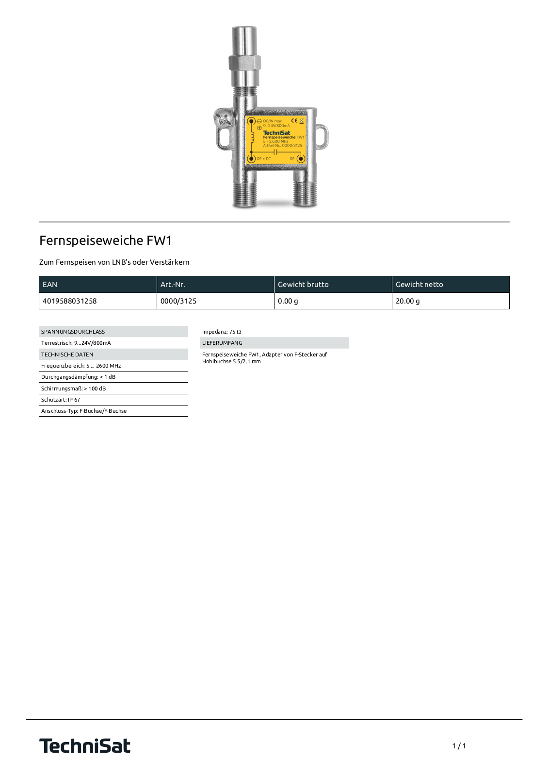 TechniSat FW1 Technische details