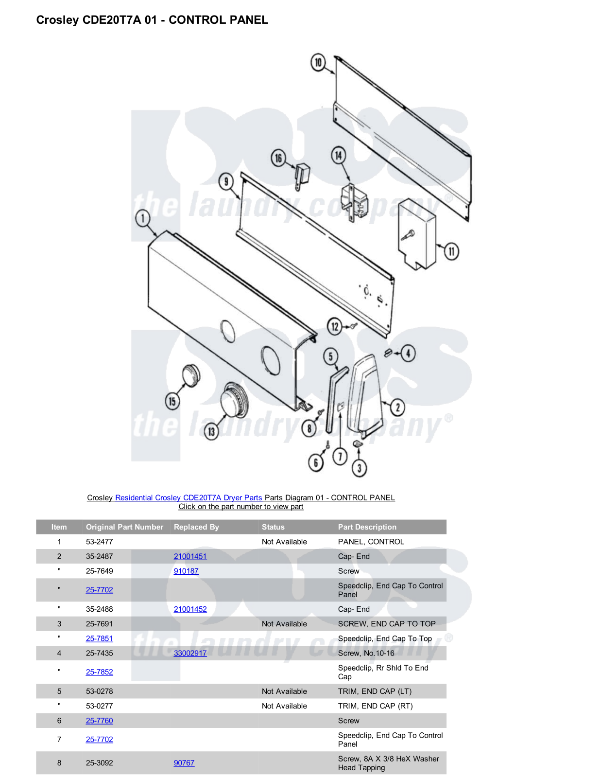 Crosley CDE20T7A Parts Diagram