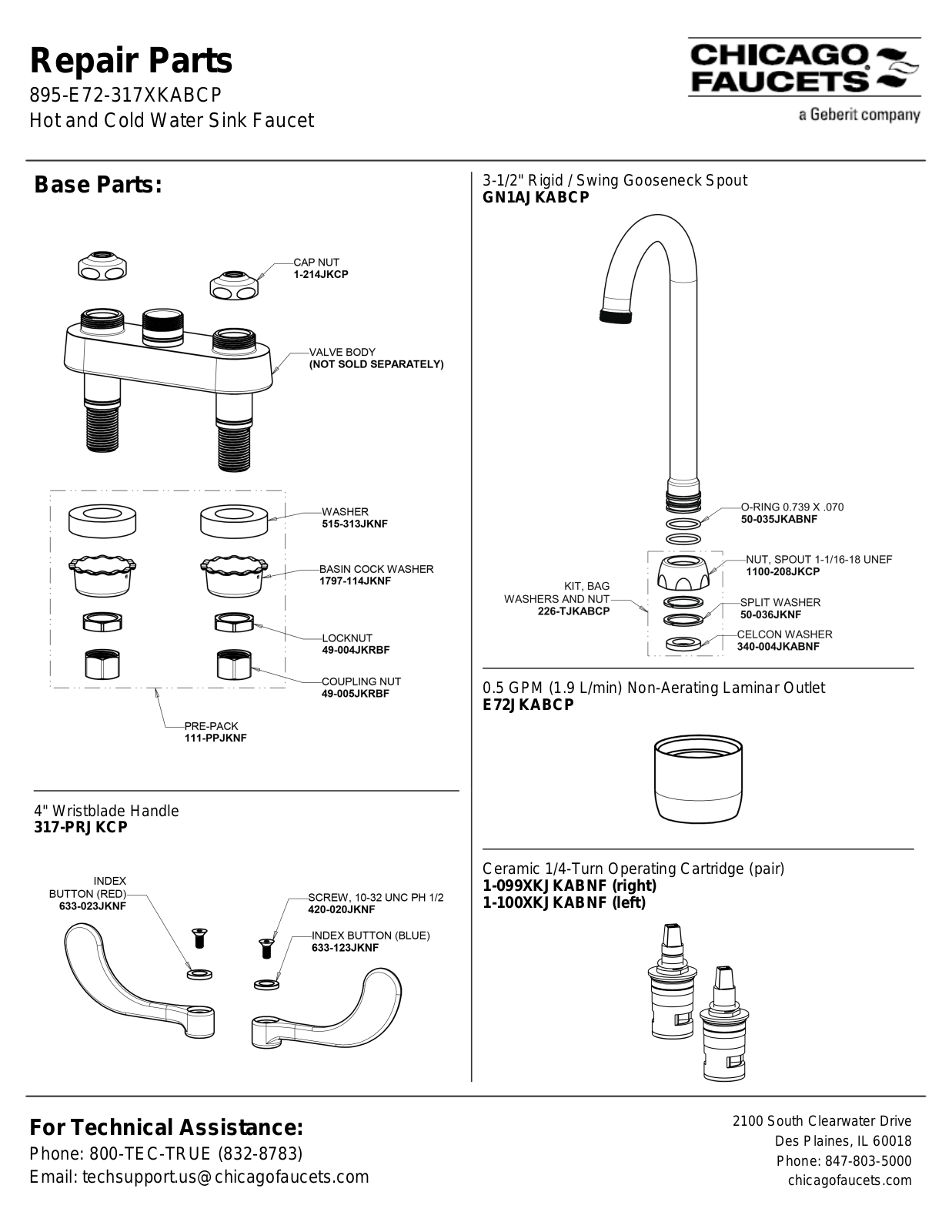 Chicago Faucet 895-E72-317XKABCP Parts List