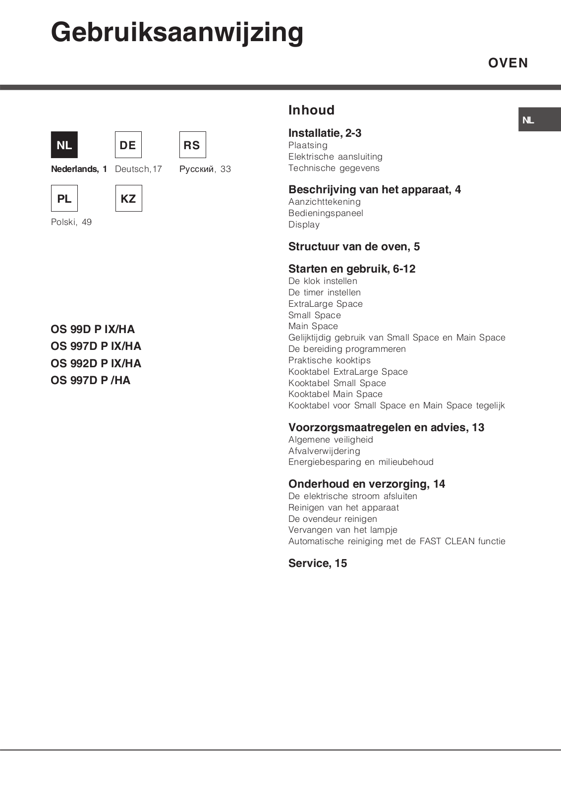 ARISTON OS 99D P IX-HA, OS 997D P IX-HA, OS 992D P IX-HA, OS 997D P -HA User Manual