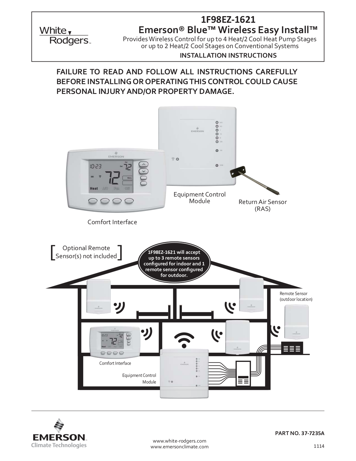 White Rodgers 1F98EZ-1621 Installation Instructions