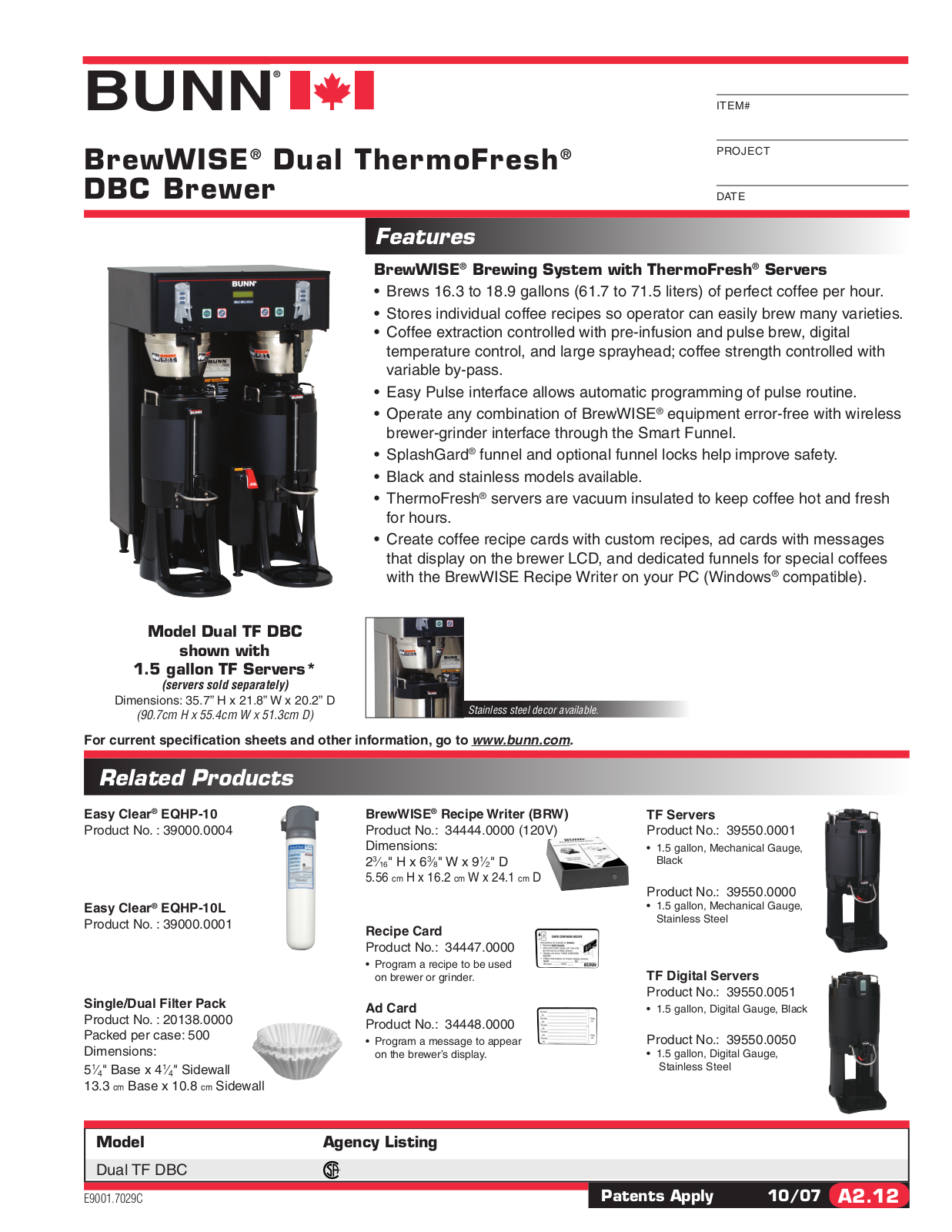 Bunn BREWWISE DUAL TF DBC User Manual