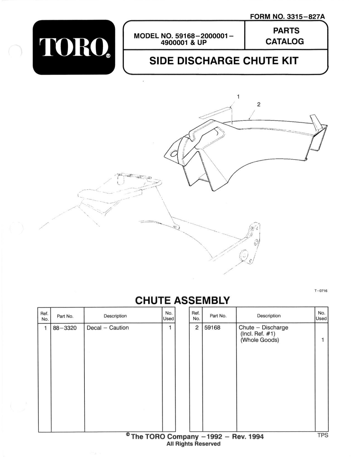 Toro 59168 Parts Catalogue