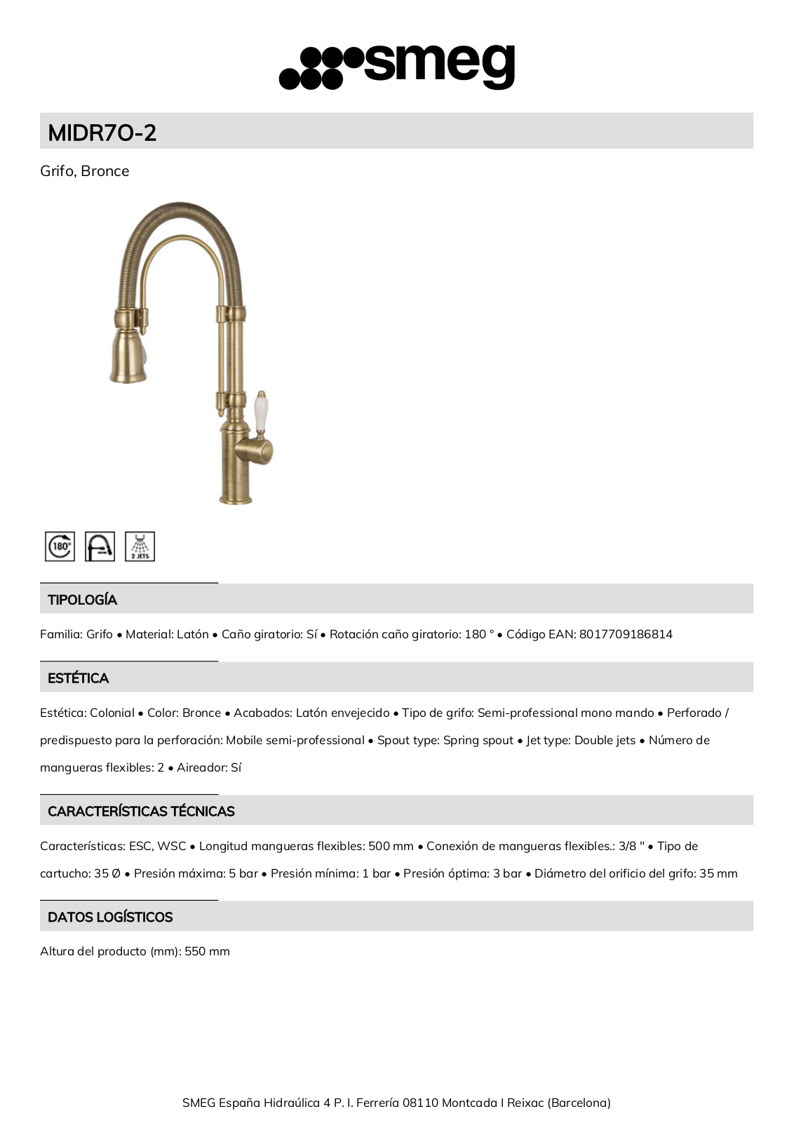 Smeg MIDR7O-2 Product Information Sheet