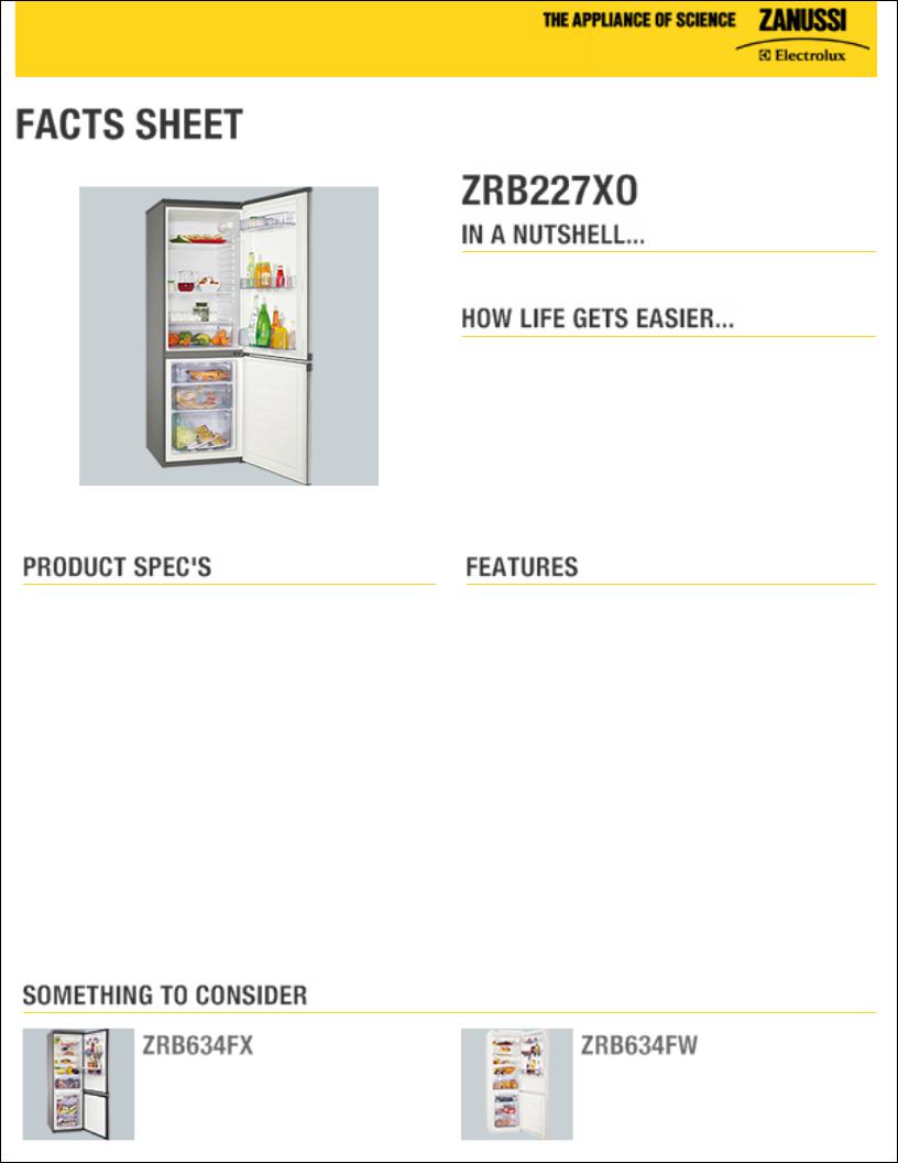 Zanussi ZRB227XO facts sheet