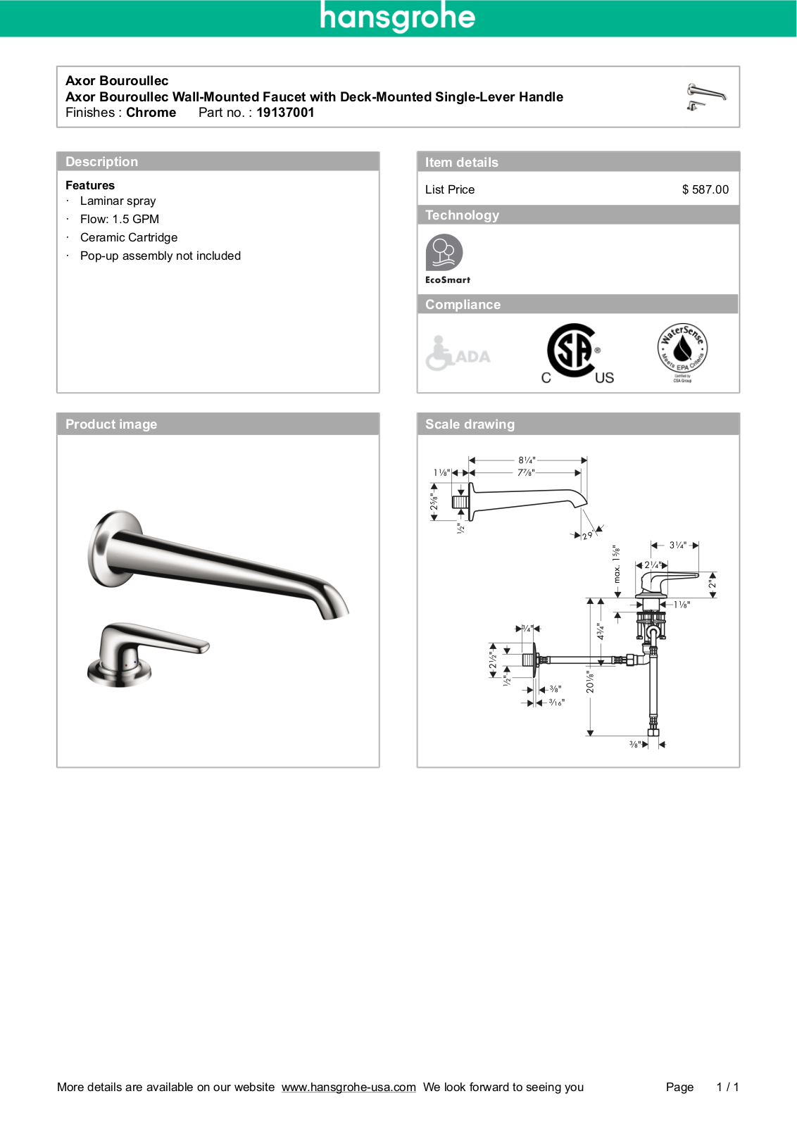 Hansgrohe 19137001 Specs