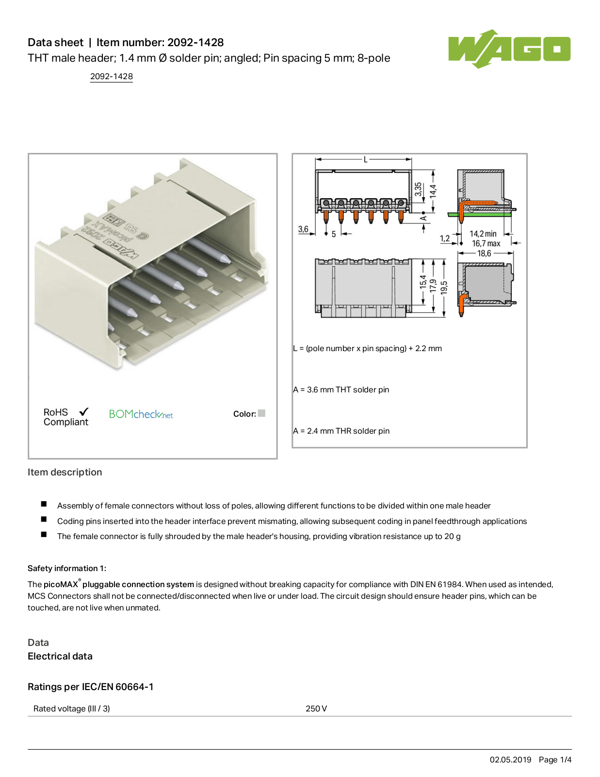 Wago 2092-1428 Data Sheet