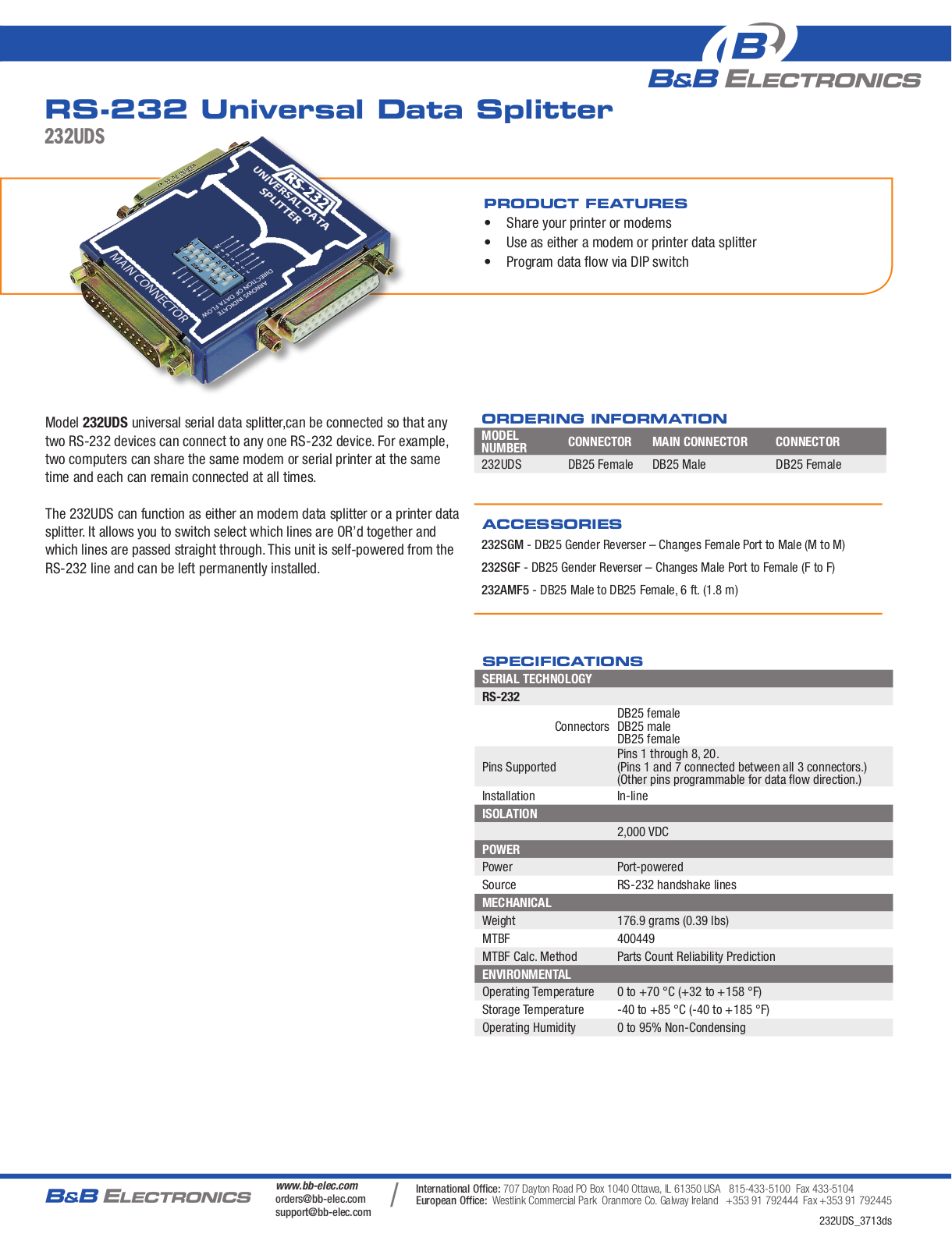 B&B Electronics 232UDS Datasheet