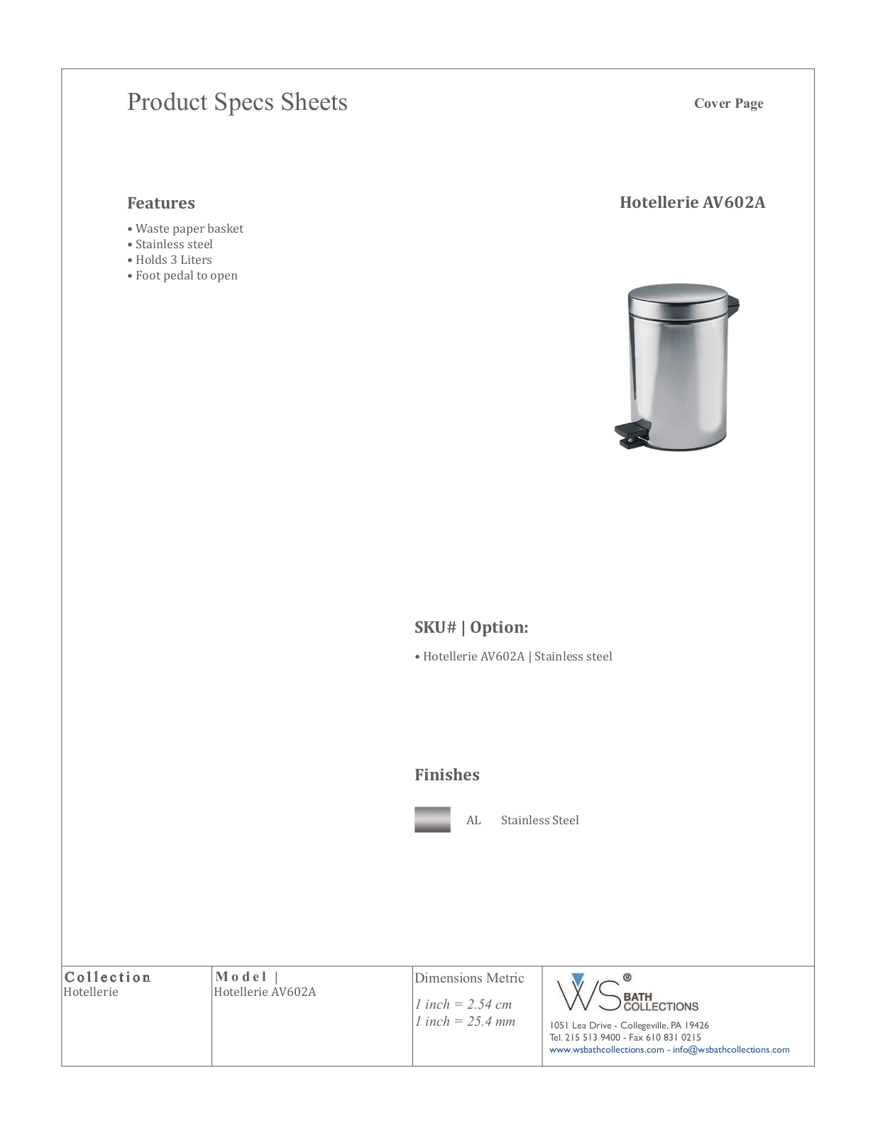 WS Bath Collections WSO3418 Specifications - ManualMachine.com