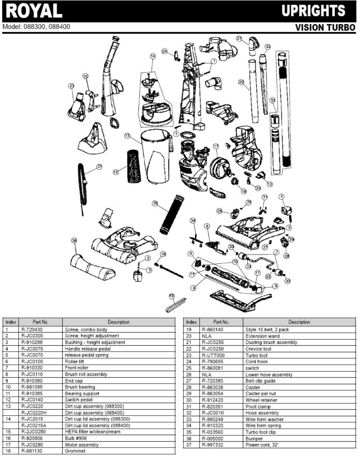 Royal 088300 Parts List