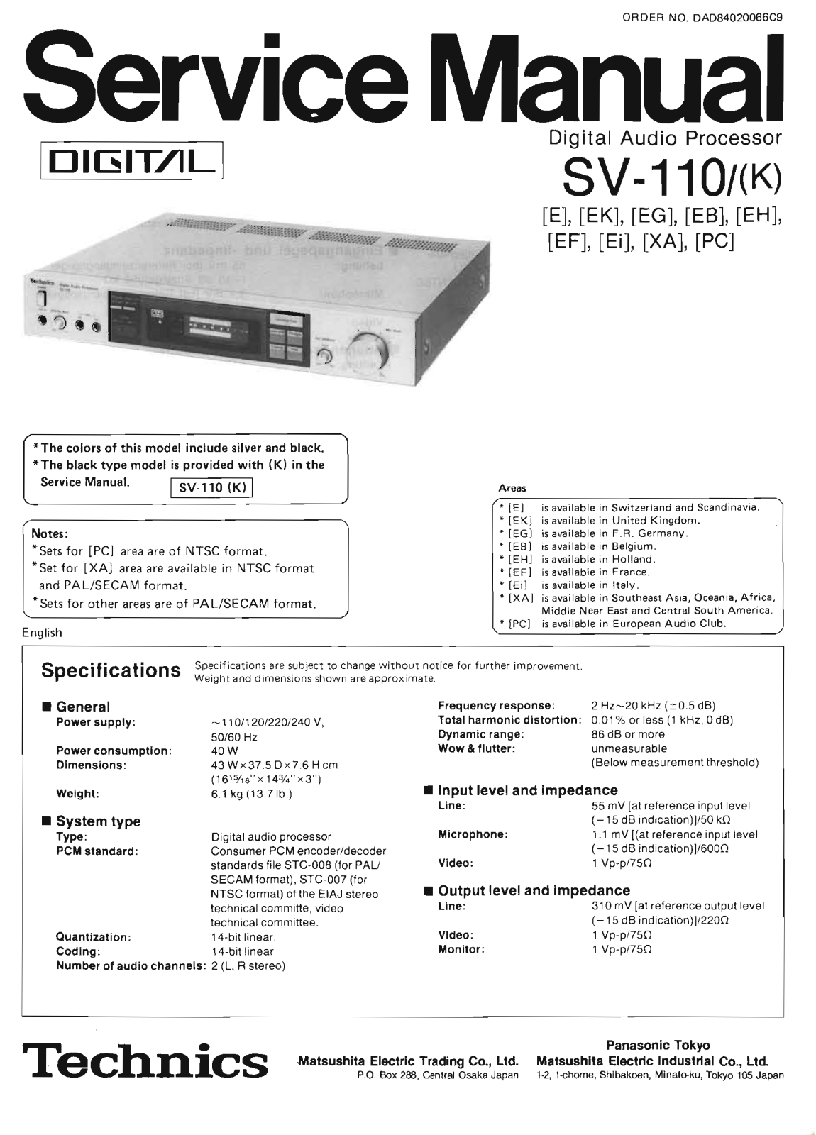 Technics SV-110 Service Manual